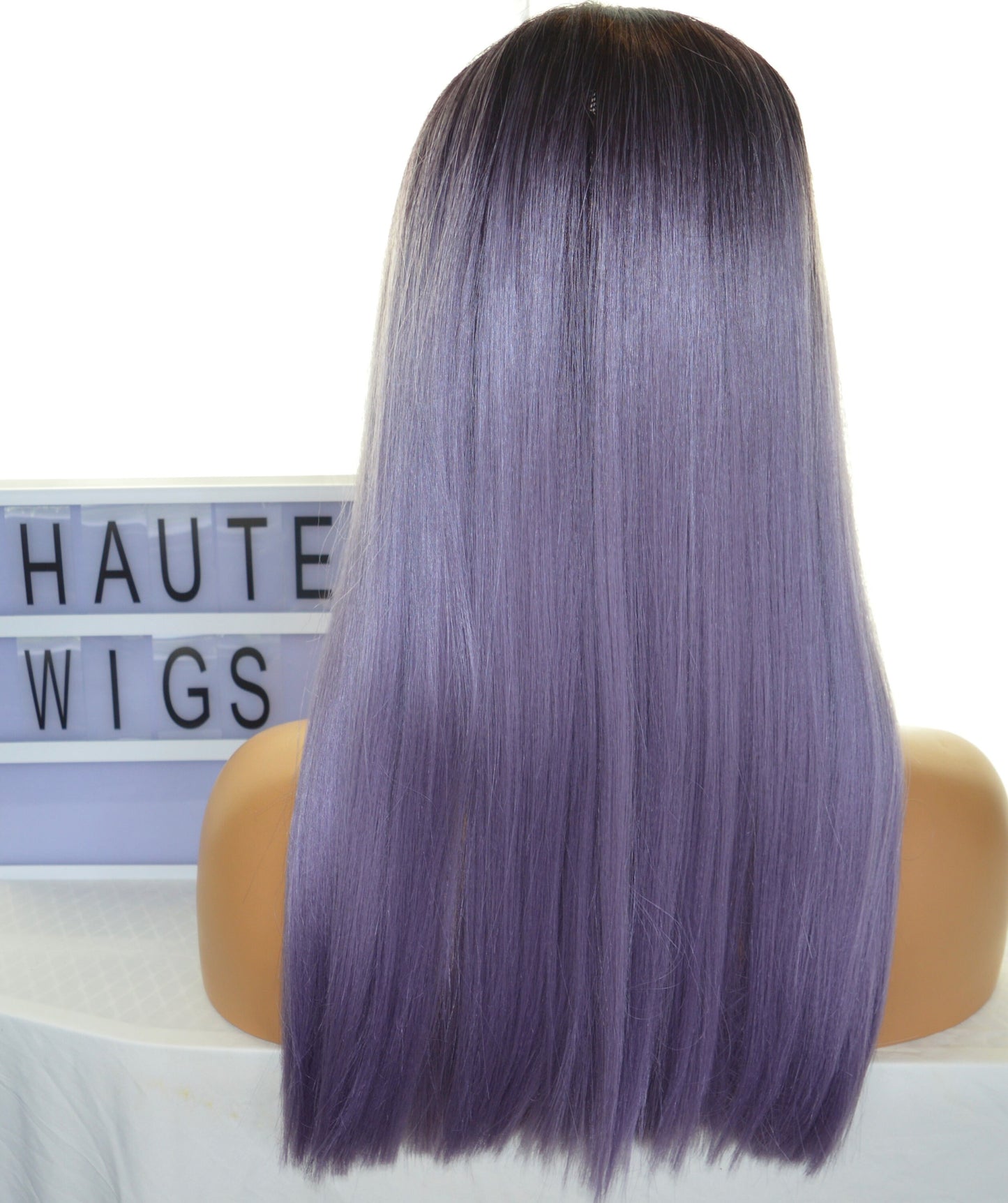 Ombre Lilac Lace Front Wig: Long Straight Violet Wig with Dark Roots