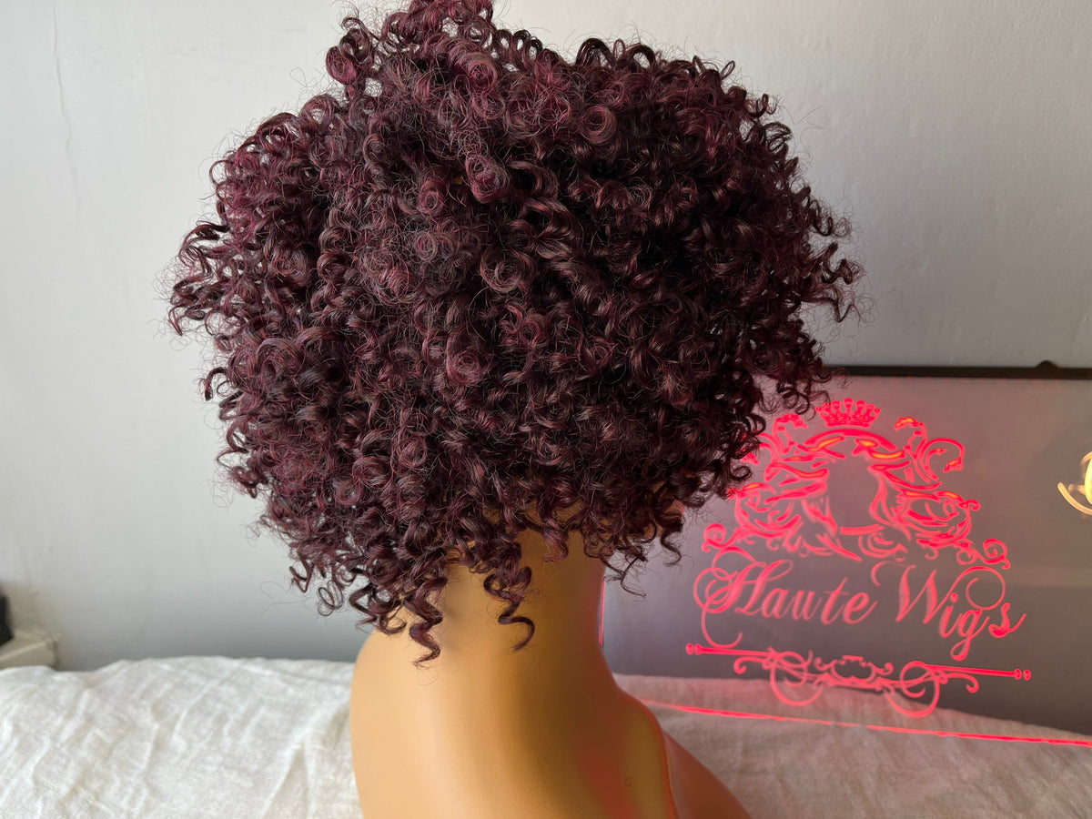 Cherry Red Curly Wig: Vegan Synthetic Jerry Curl, No Lace Front