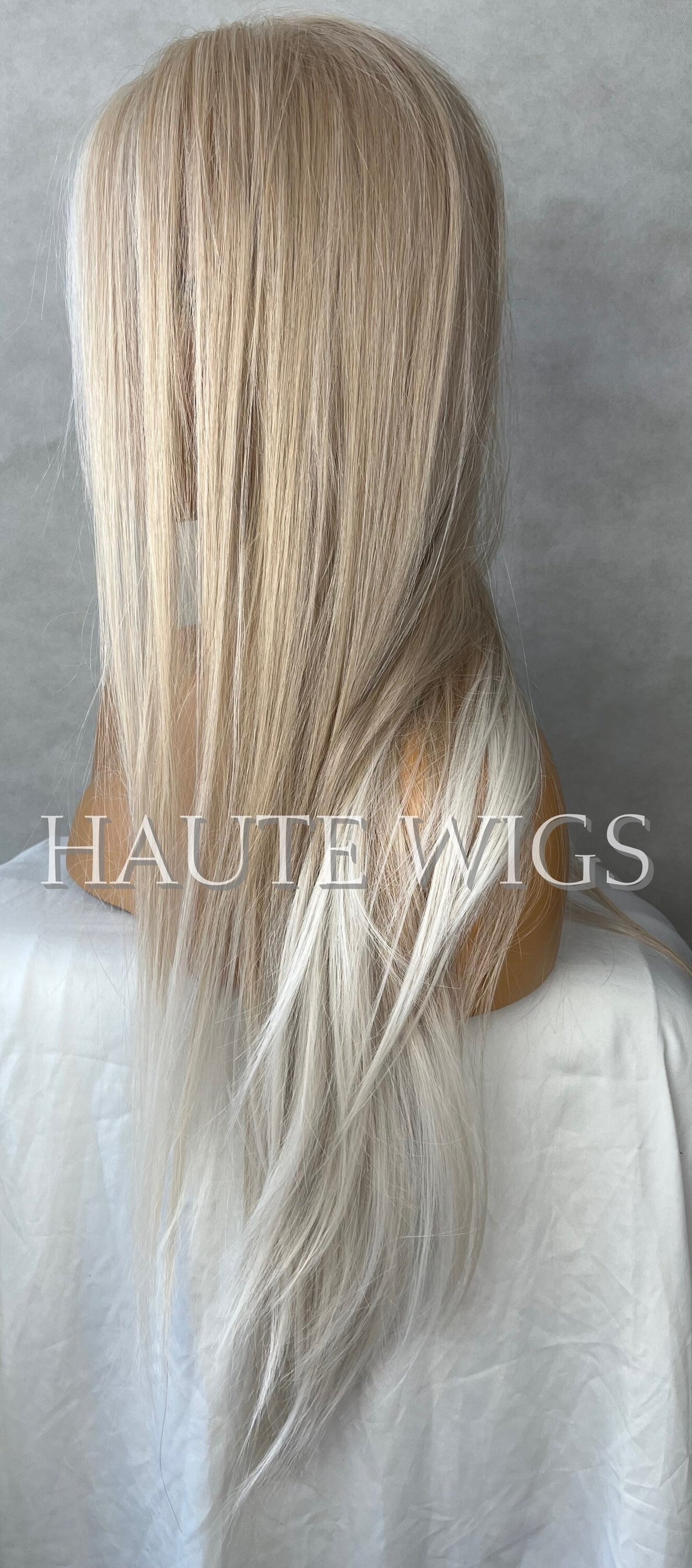 Ash Blonde Balayage Wig: 28 Inch Straight Lace Front Wig human hair blend white girl wigs