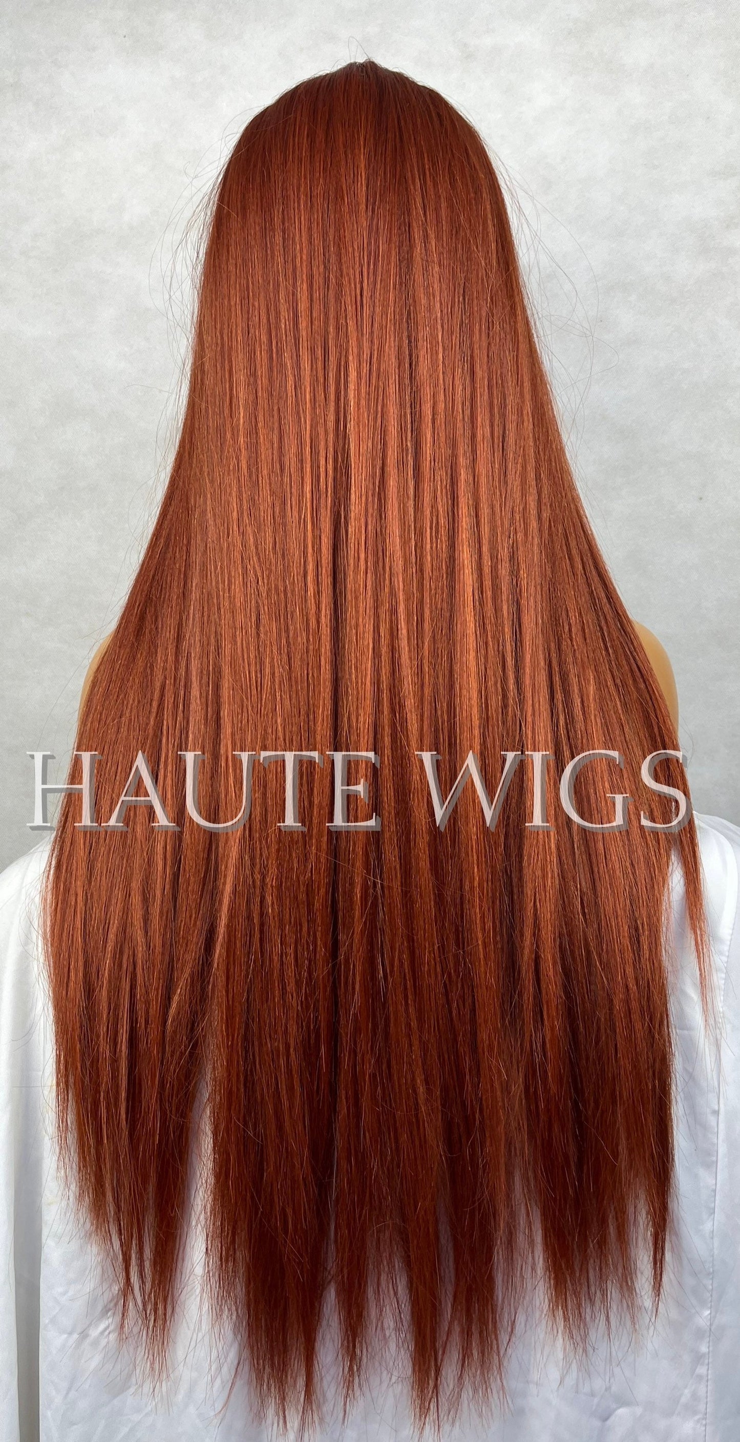 26" Auburn Lace Front Wig: Copper Ginger Brown Human Hair Blend