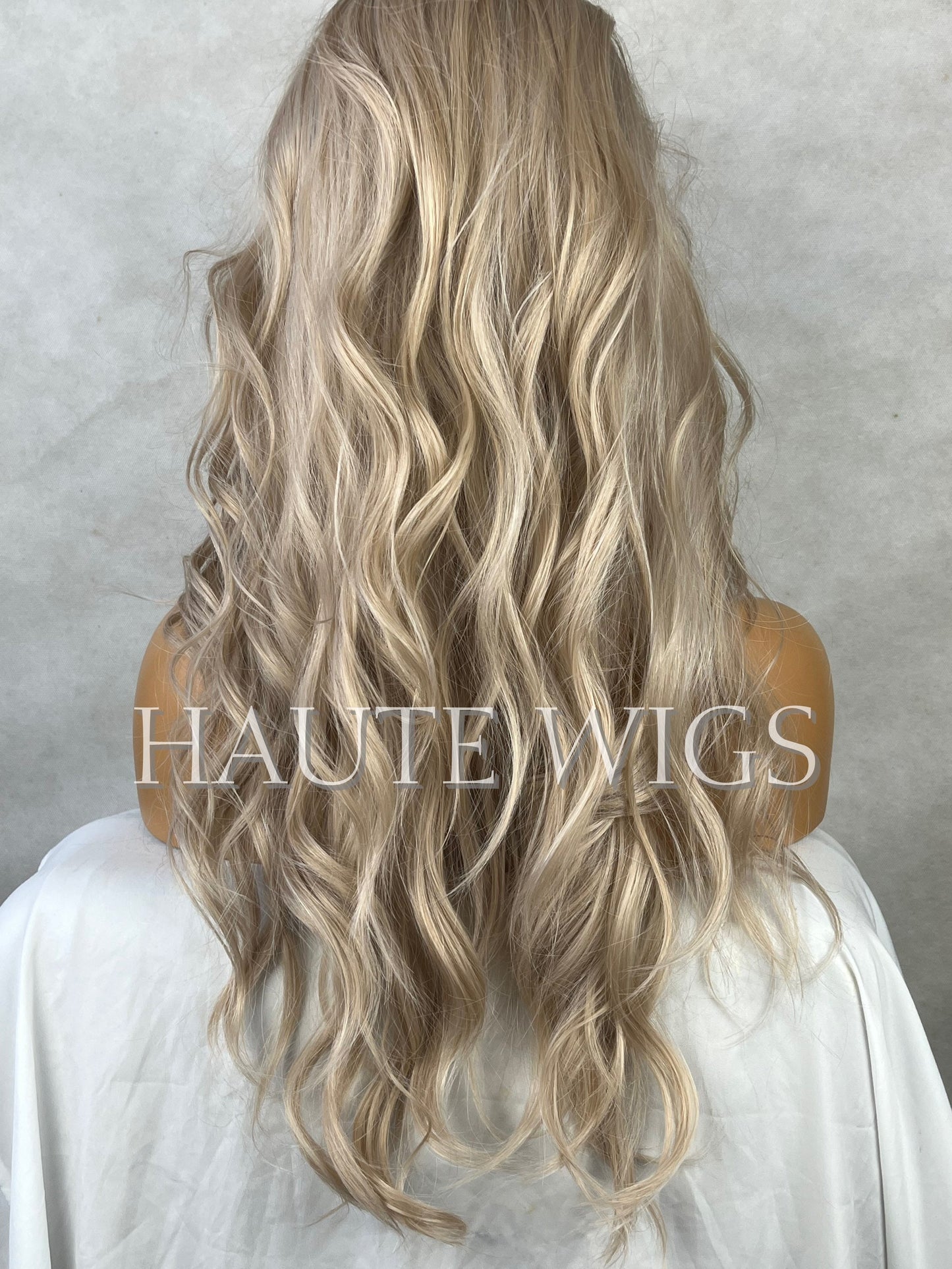 Riviera Ash Blonde Ombré Wig: 22 Inch Wavy Lace Front Wig