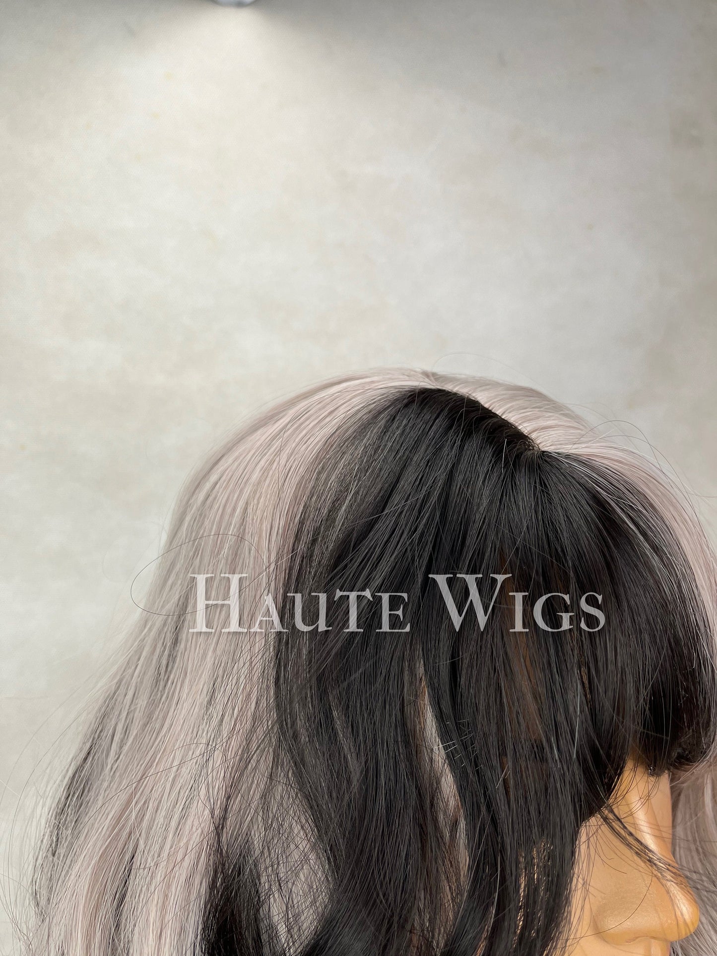 Platinum Silver & Black Wavy Wig with Bangs - 24 Inch