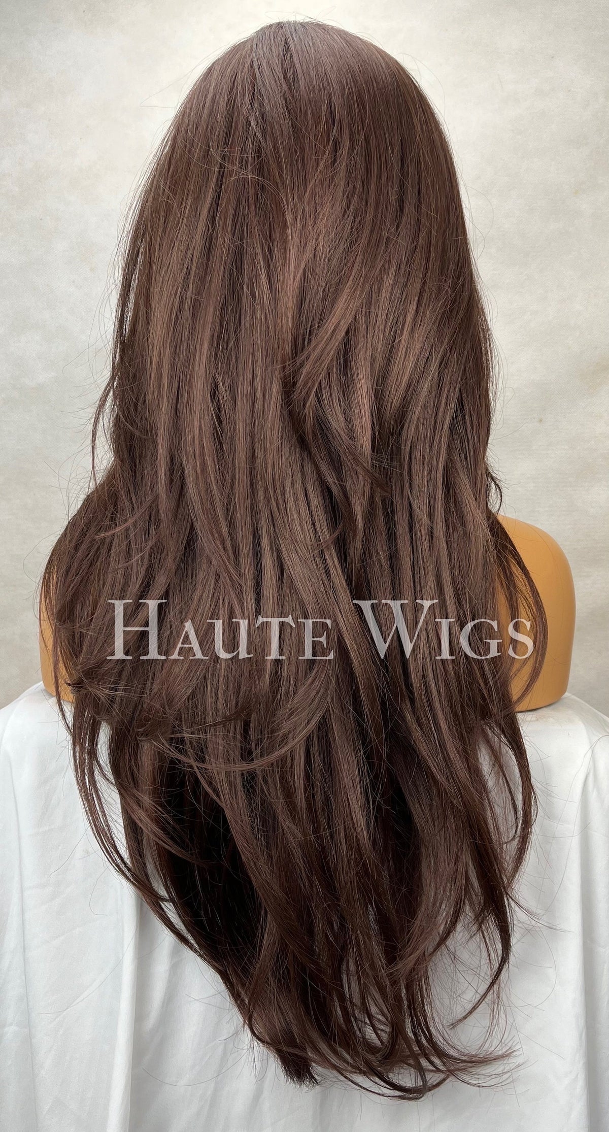 90s Layered Brown Red Wig: 26 Inch Lace Front Wig with Bangs