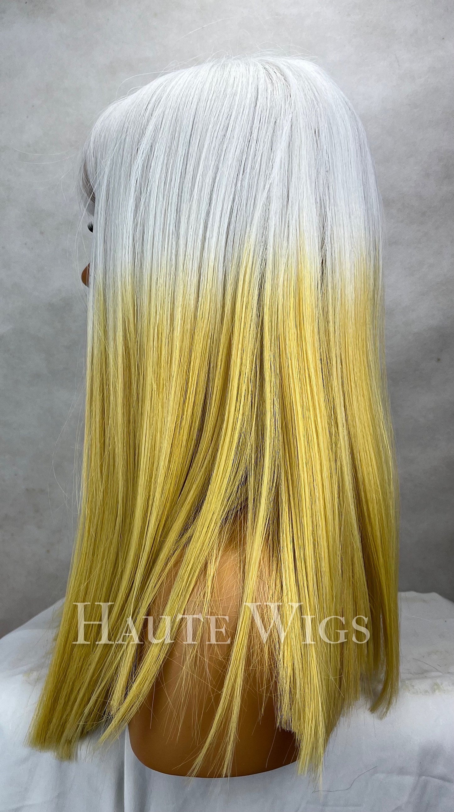 Ash White to Lemon Yellow Gradient Wig with Bangs