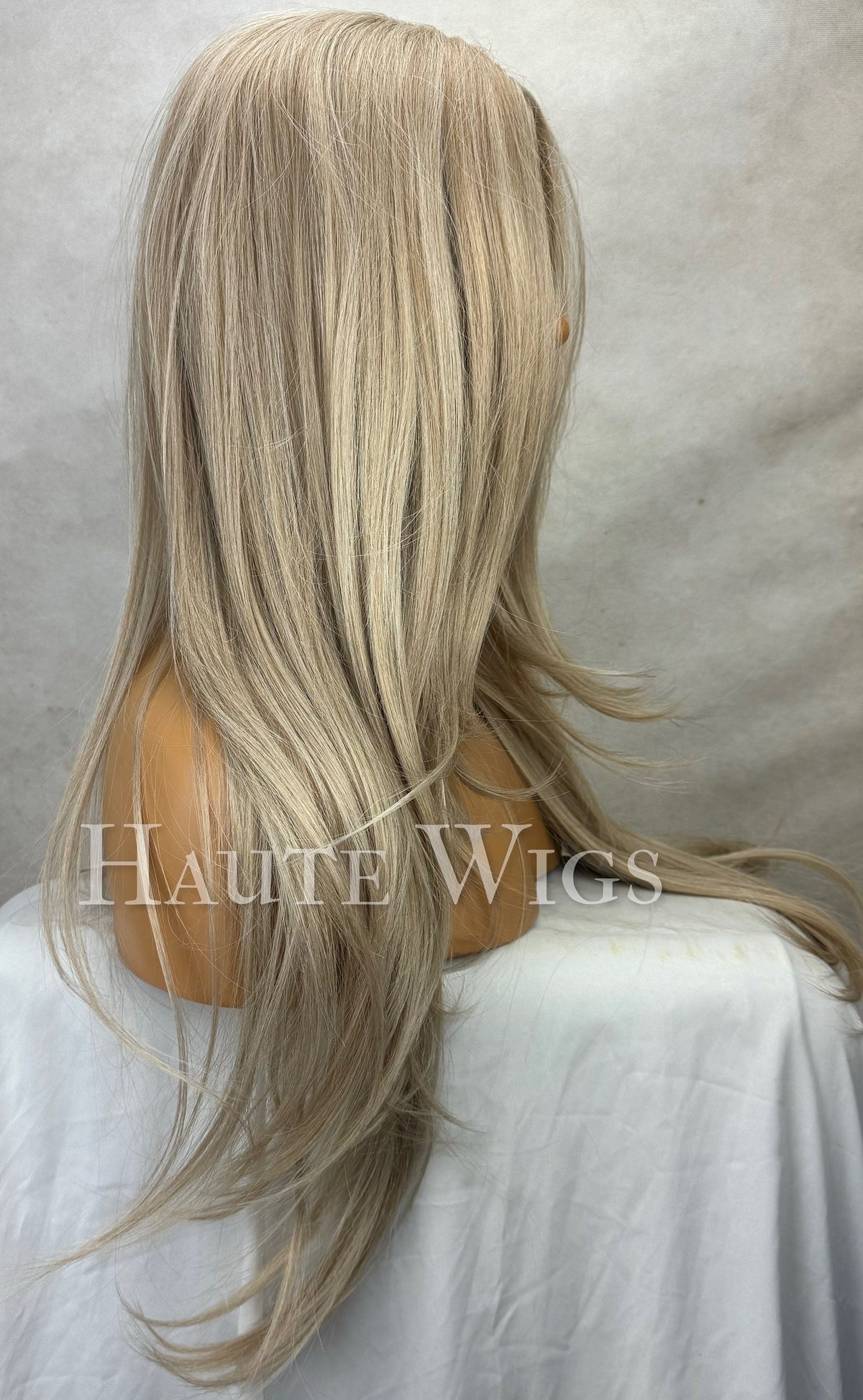 Glory: 26" Layered Ash Blonde Wig, Lace Front, Human Hair Blend
