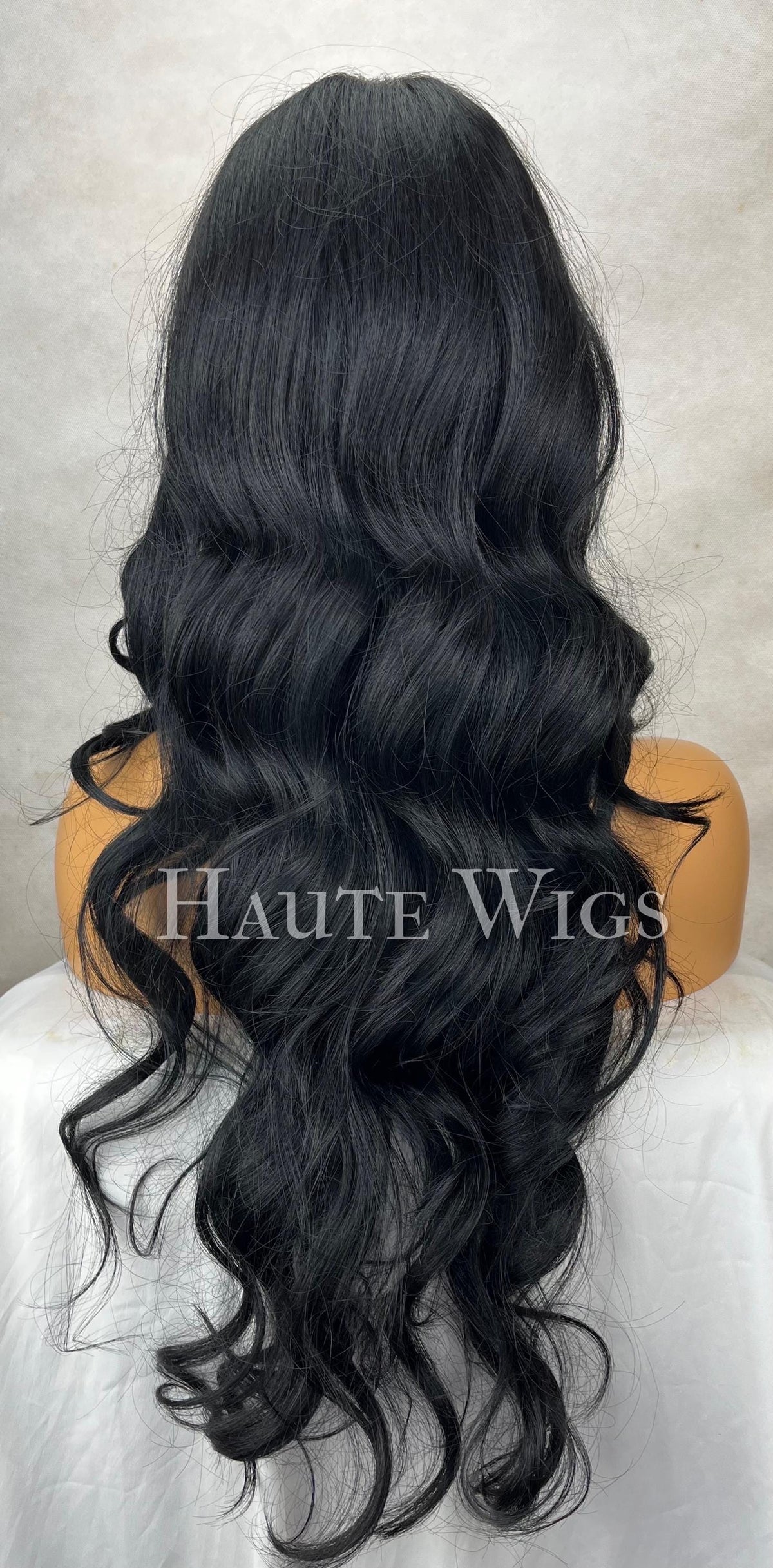 24 Inch Black Wavy Wig: Layered Human Hair Lace Front Wig