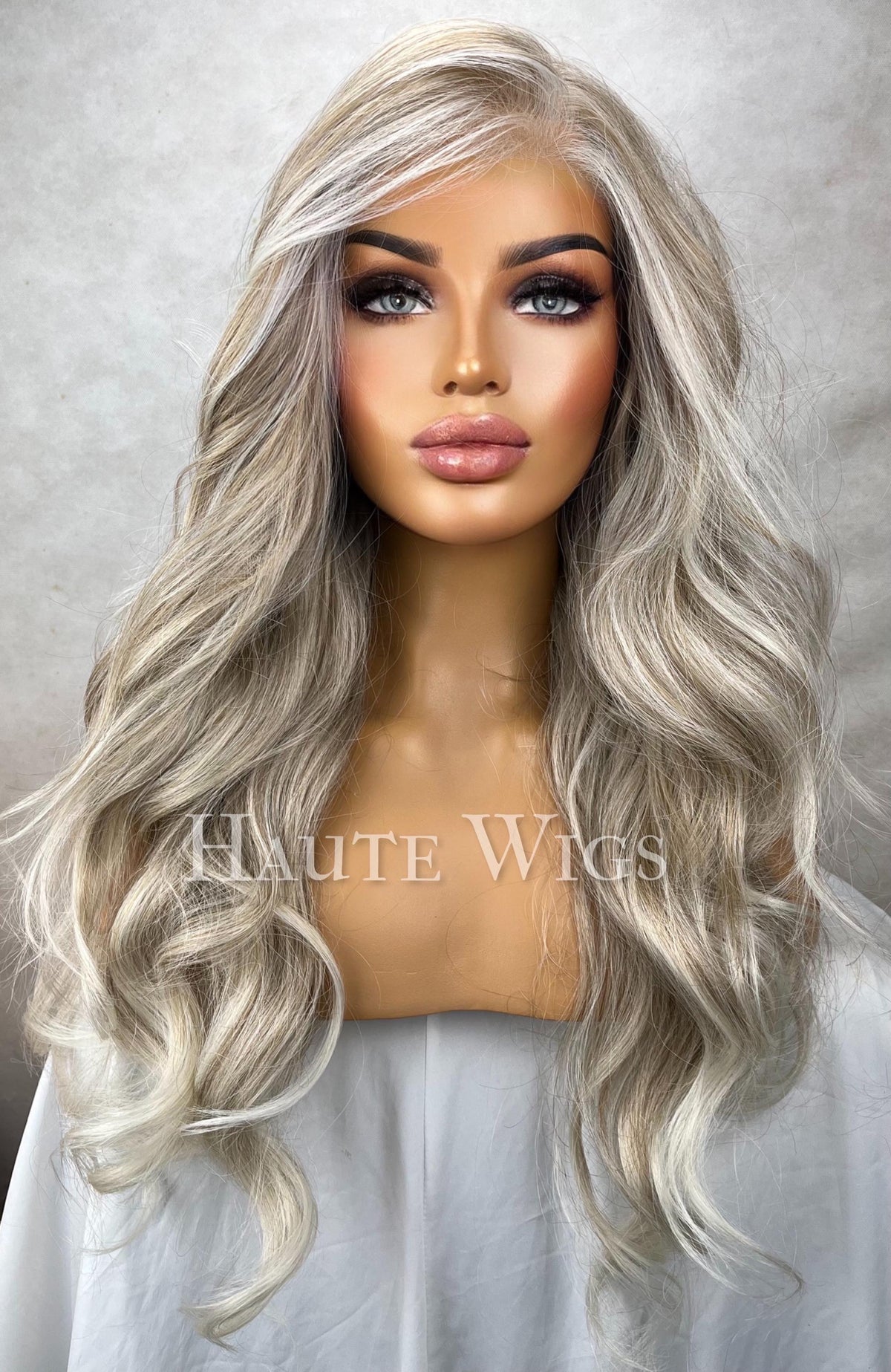 Iced Ash Blonde Wig: Wavy Lace Front Wig with Money Piece Highlights