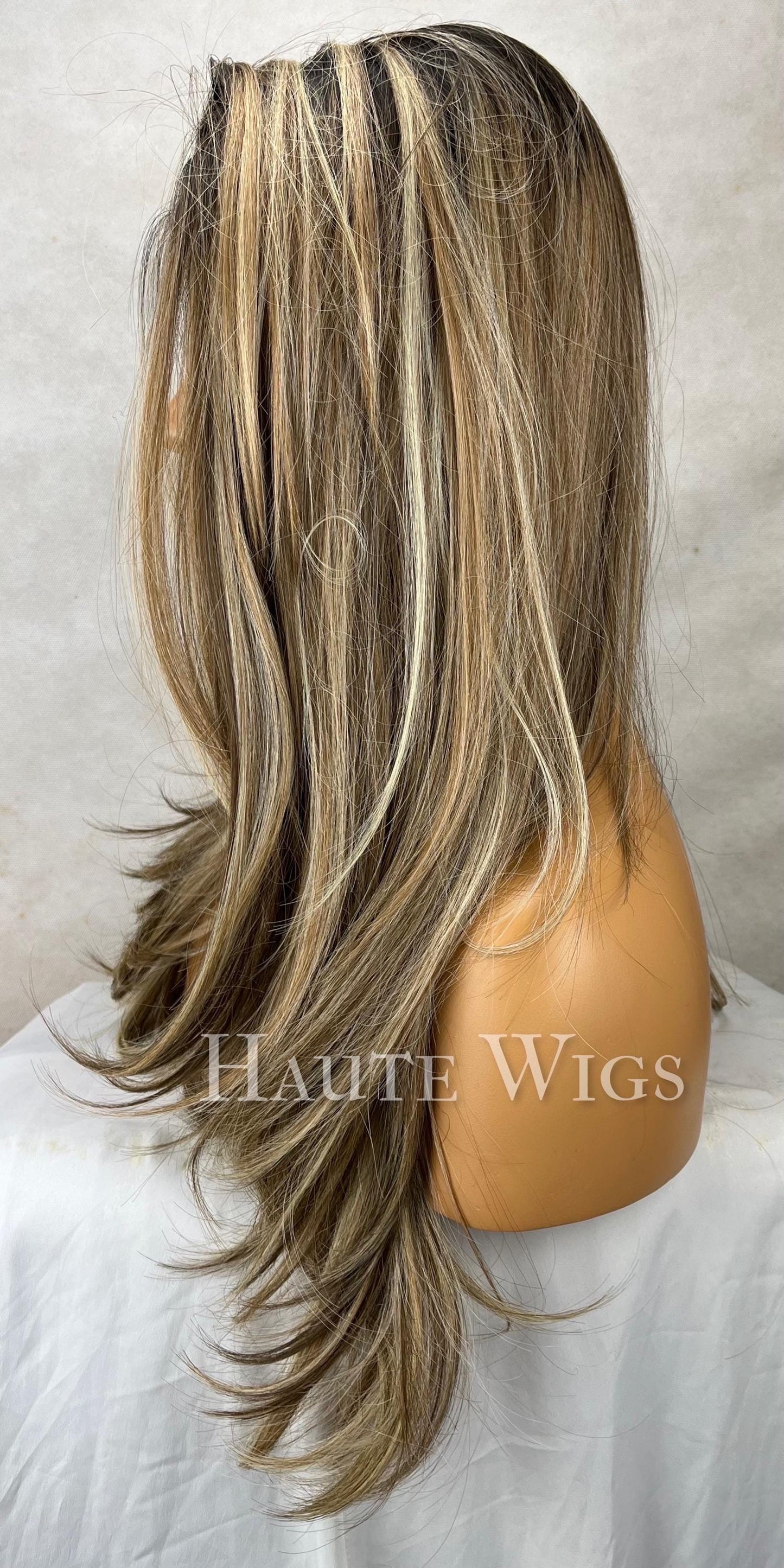 Lace Front Wig: Brunette Brown with Ash Blonde Highlights