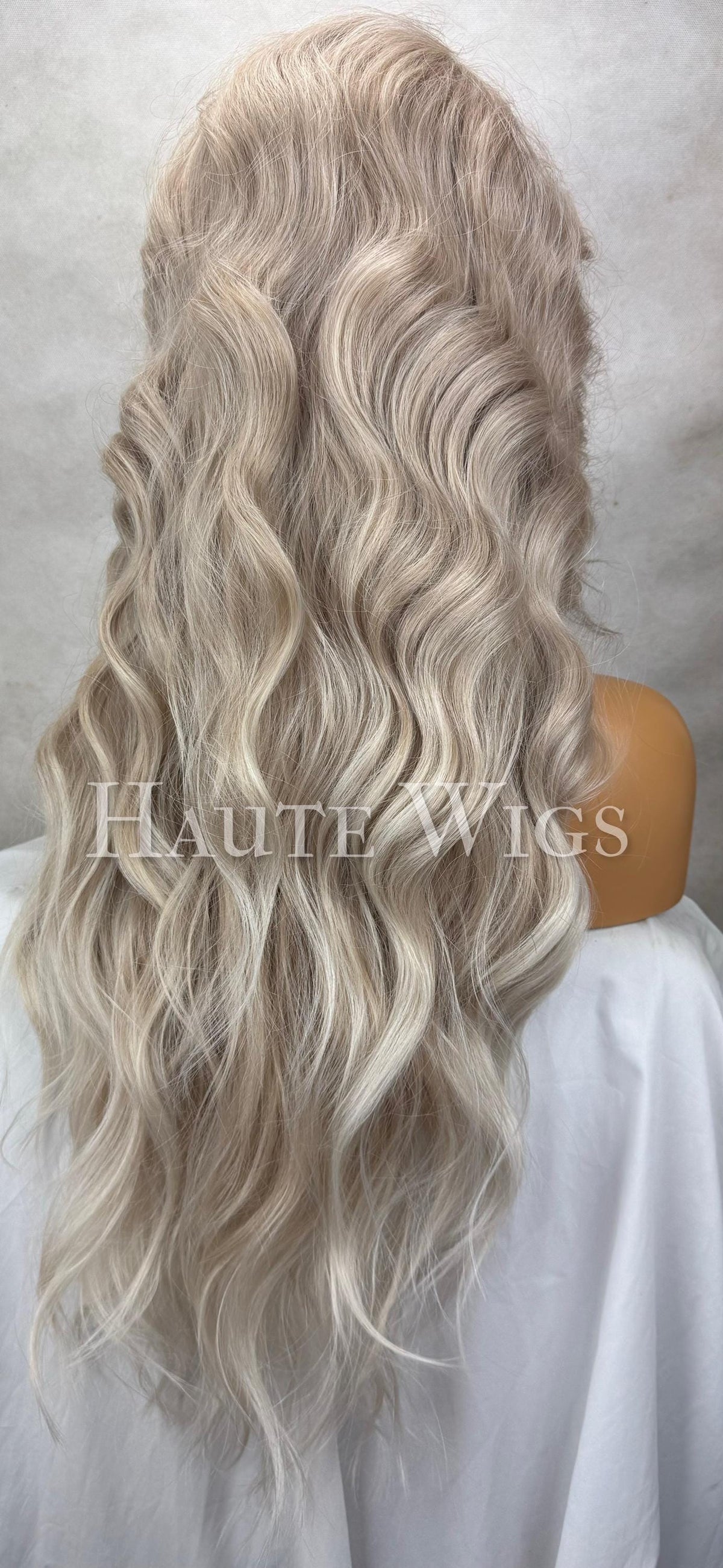 Iced Blonde Wavy Wig: Ash Blonde Highlights, Human Hair Blend Lace Front