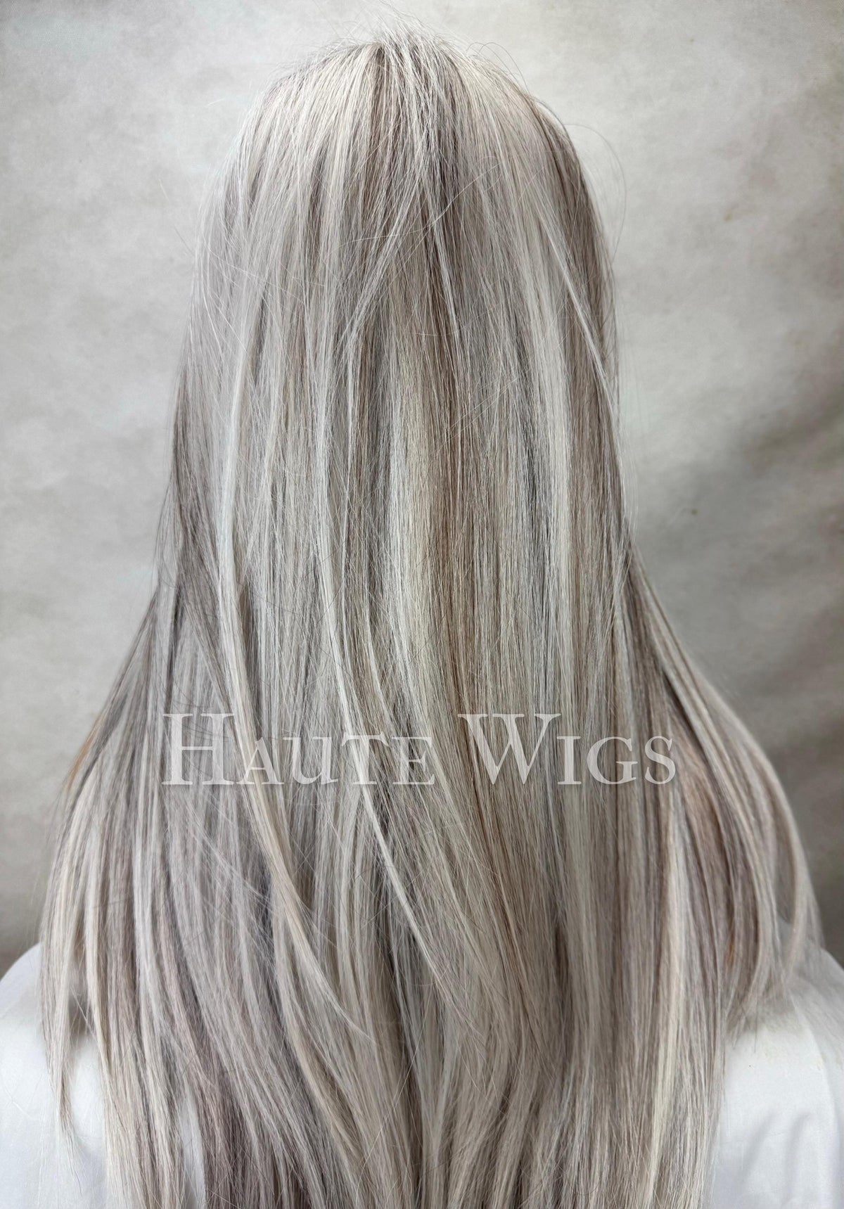 Ash Blonde Lace Front Wig: Straight Hair, Dark Highlights, Free Part