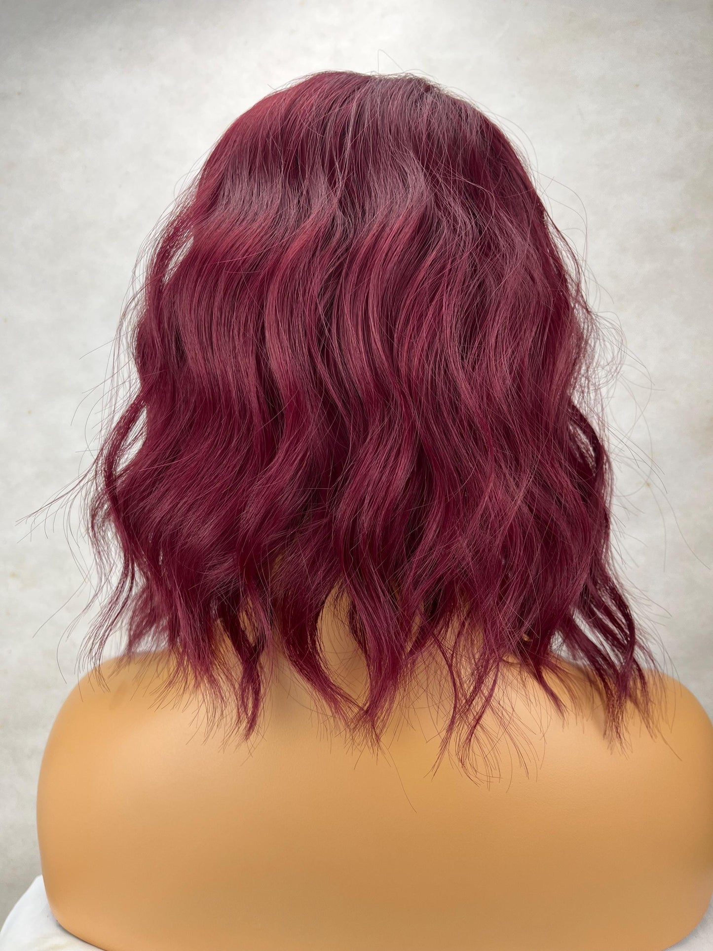 Buff ting - 14 Inch Dark Red Maroon burgundy Bangs Fringe Wig No Lace Front Long Wavy Curly Wigs Ladies Eye Catching