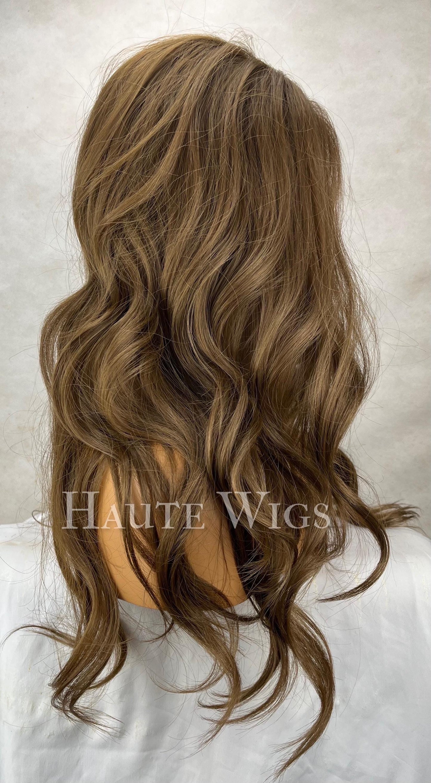 Free Part Natural Look Wig | Brown Large Lace Front Wig | Straight Human Hair Blend Synthetic Wig | Layered wavy