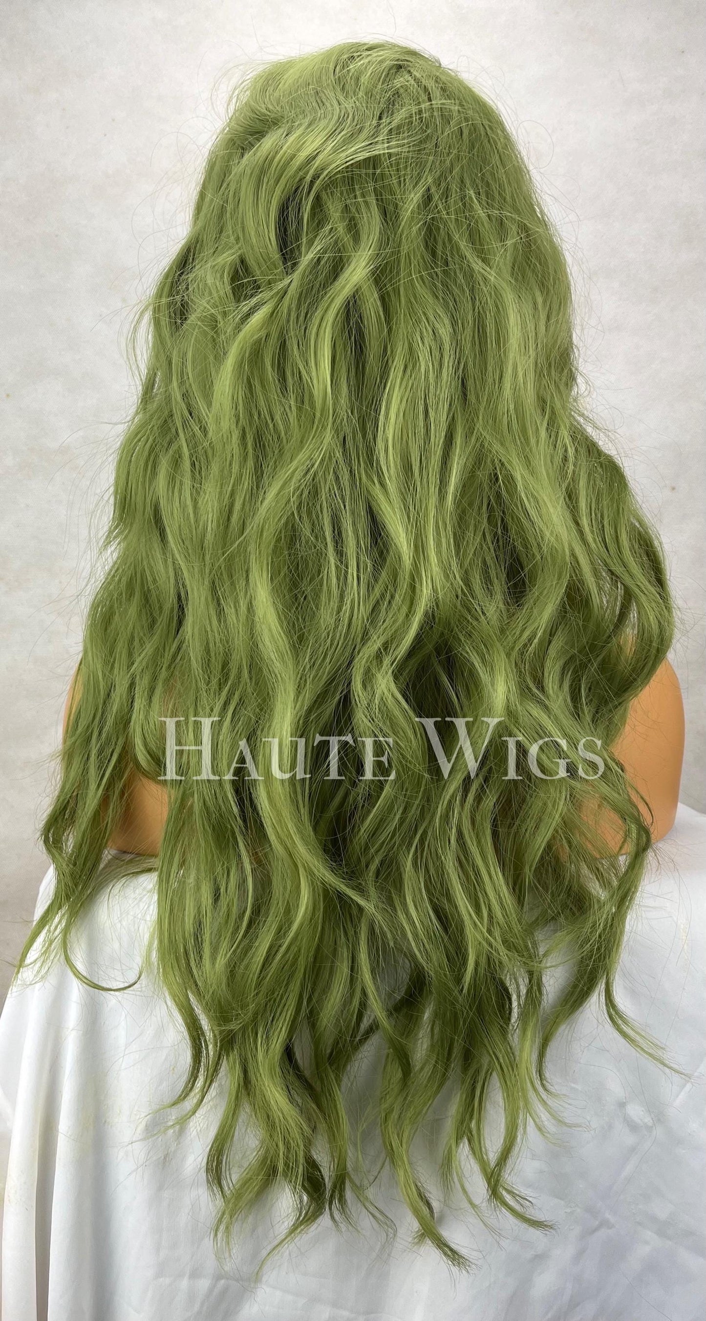 Envy - Moss Medium Green Hair Wig 20 Inch Long Wavy with bangs fringe Womens Ladies Everyday Gift for her haute wigs role play