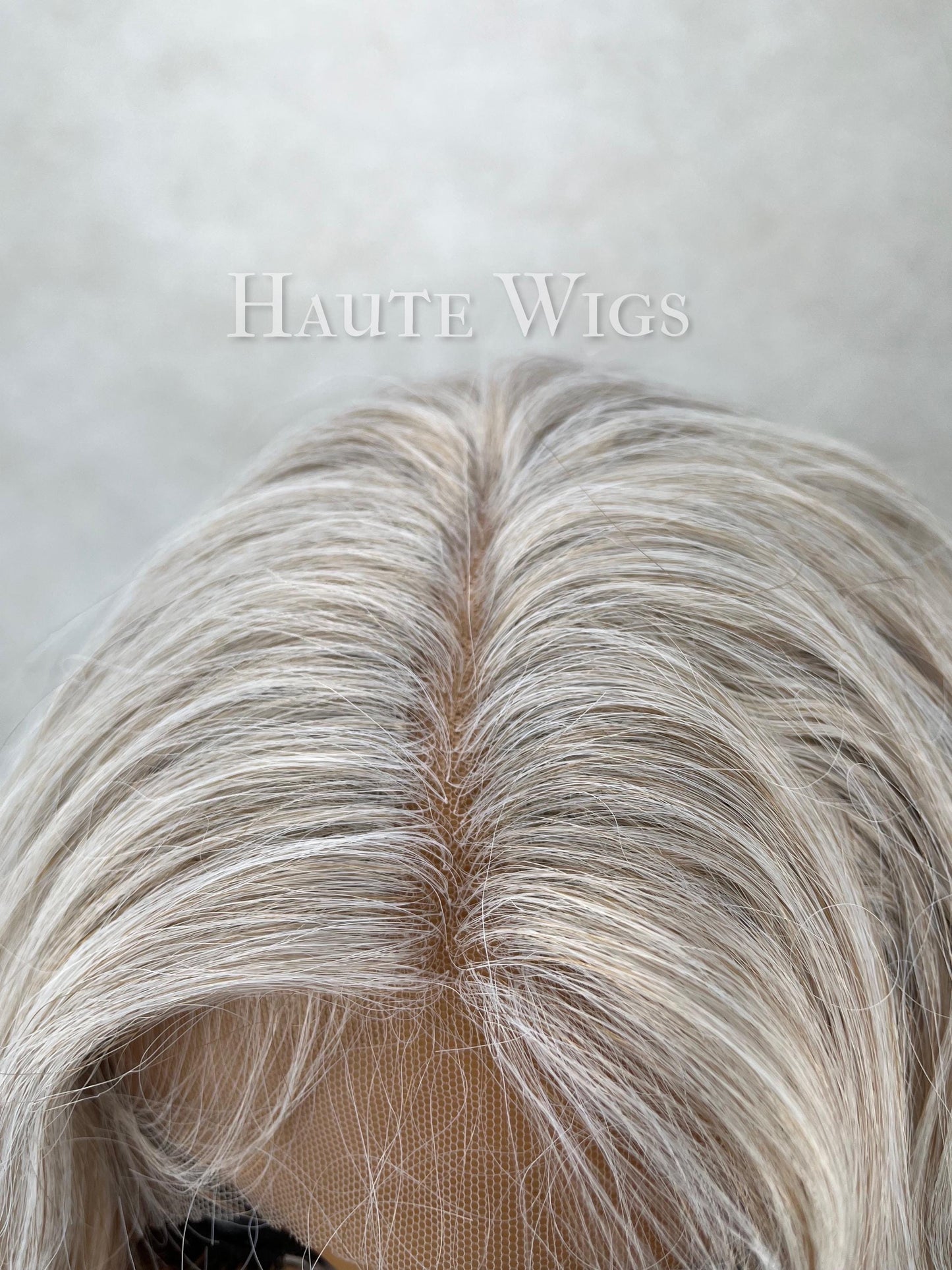 38" Wavy Platinum Ash Blonde white silver Wig: Lace Front Human Hair synthetic Blend