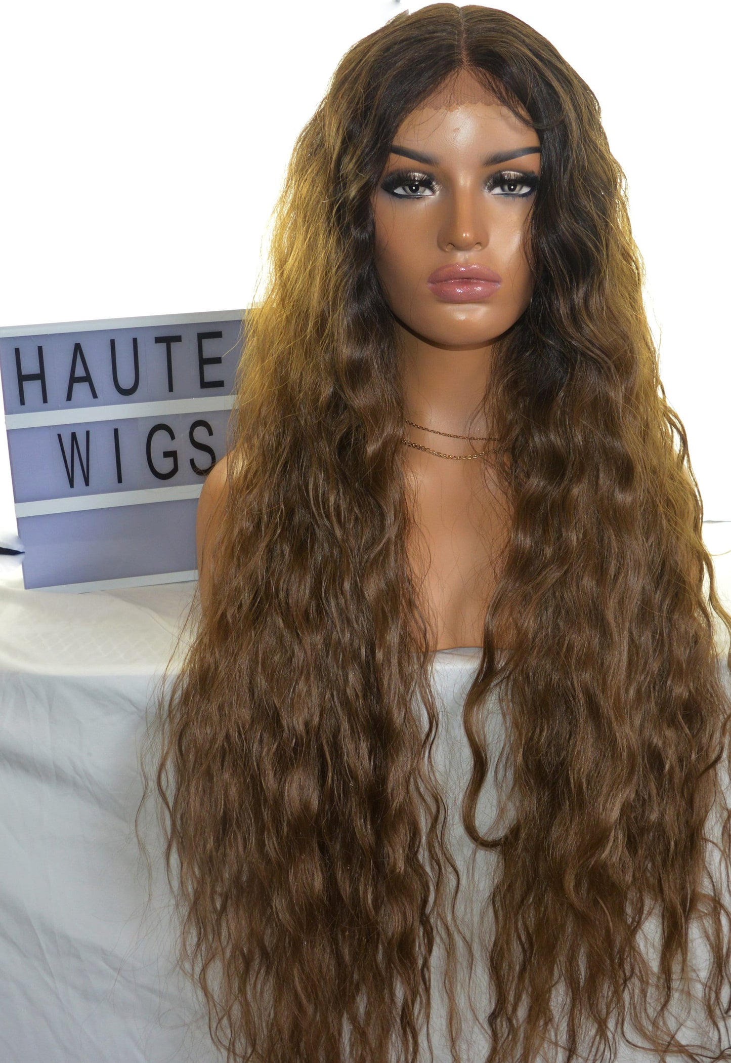 Wavy XXX Long 42 Inches Lace Front Wig Ombre Dark Brown Human Hair Womens Wigs