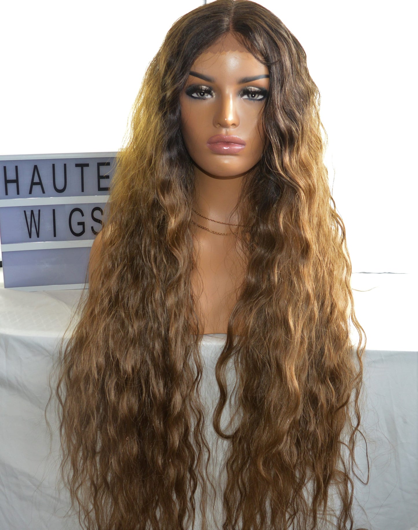 Wavy XXX Long 42 Inches Lace Front Wig Ombre Dark Brown Human Hair Womens Wigs