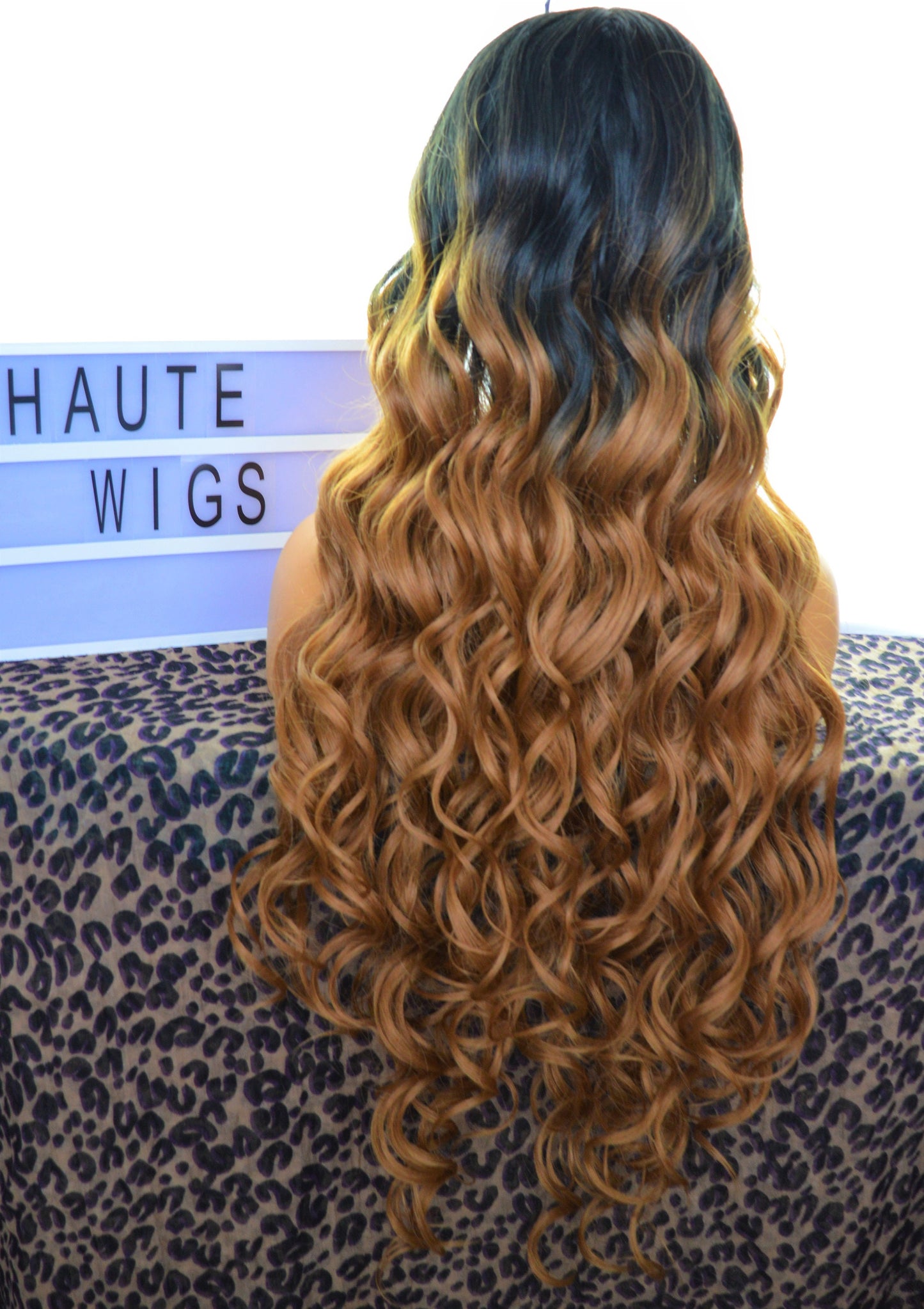 XXXL 40 Inches Long Curly Wavy Lace Front Human Hair Womens Wig Ombre Brown Brunette Ladies Wigs