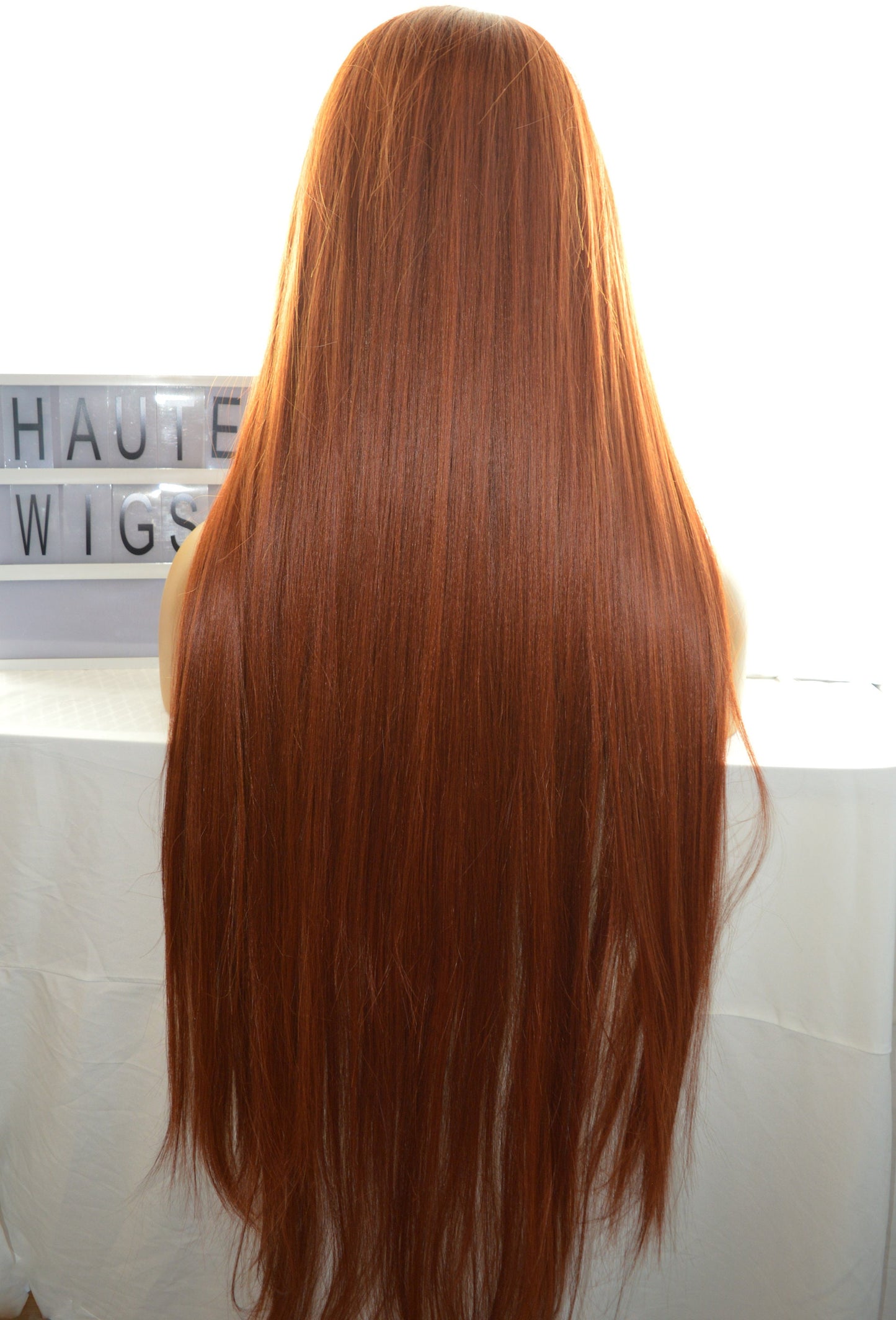 AUBURN XXX Long 40 Inches Lace Front Human Hair Blends Womens Wig Ladies Deep Copper Ginger Brown Luxury Baby Hairs Center Parting Straight