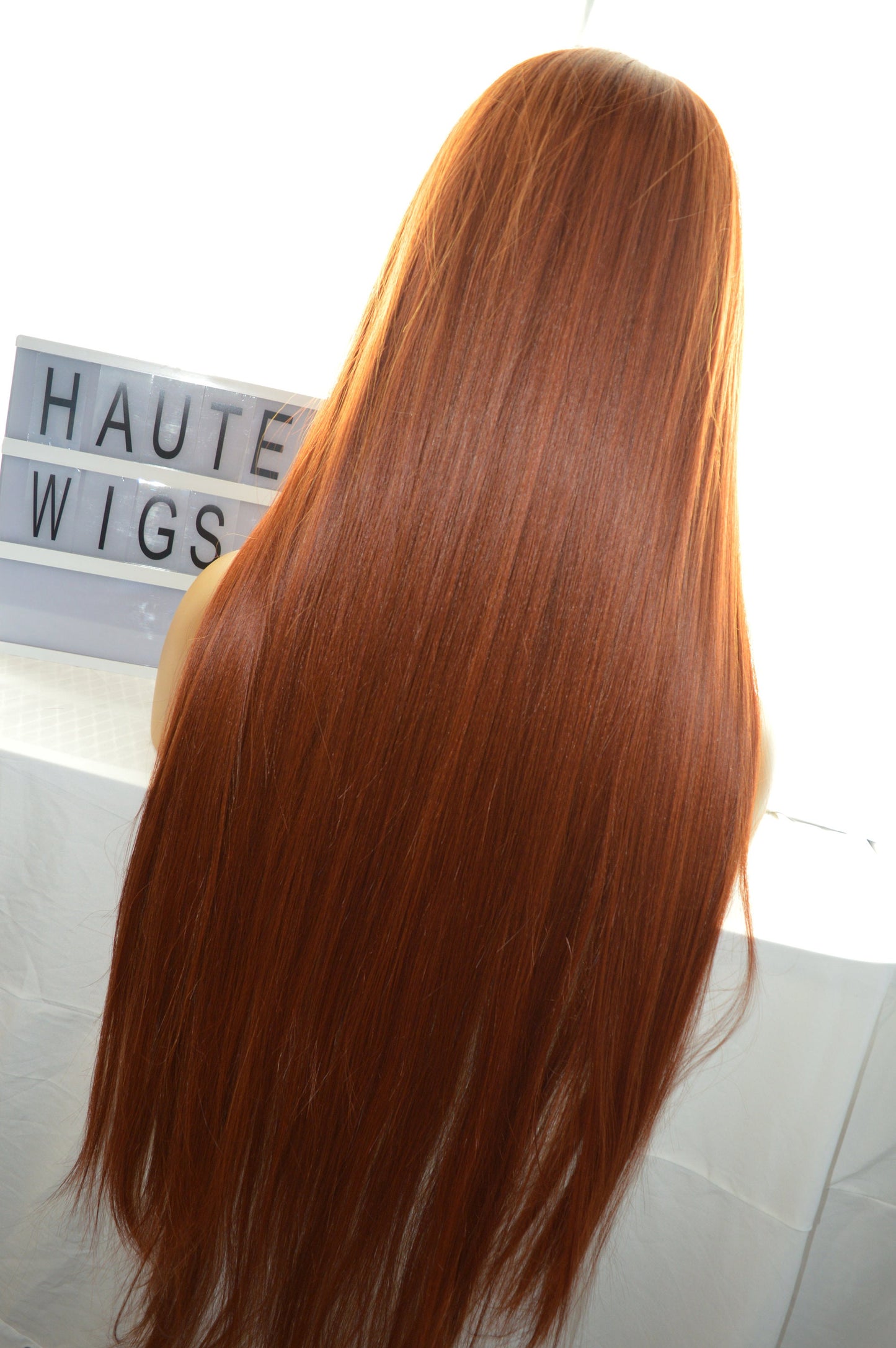 AUBURN XXX Long 40 Inches Lace Front Human Hair Blends Womens Wig Ladies Deep Copper Ginger Brown Luxury Baby Hairs Center Parting Straight
