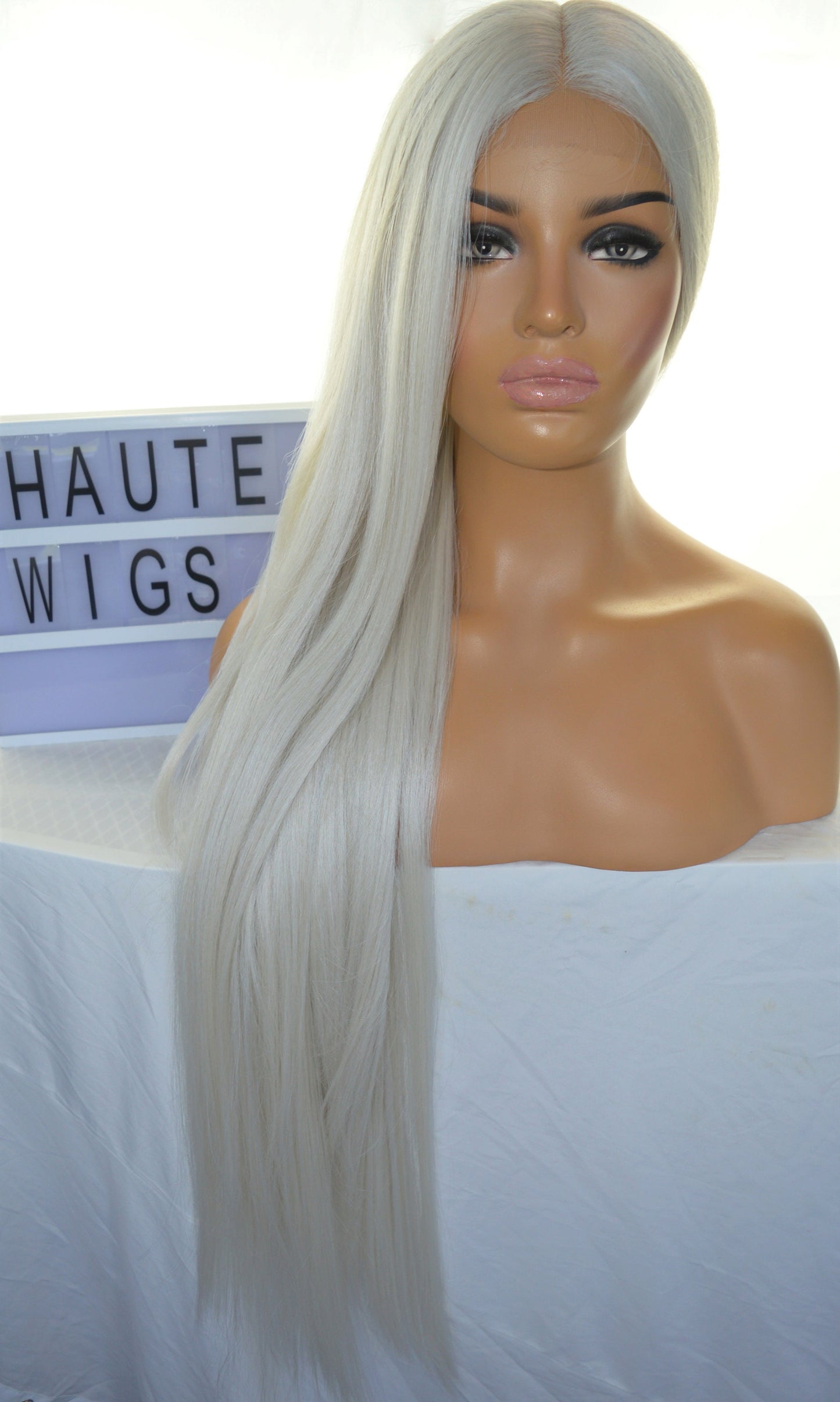 XXX LONG Ash Light Platinum Blonde Pale Cool Silver Tone Womens Long Wig Lace Front Realistic Human Hair Blends Straight Ladies Wig Gift