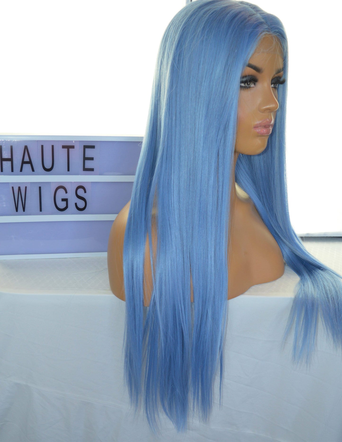 Azura Icy Baby Sky Blue Wig Straight Light Blue Wig Lace Front T Part Human Hair Blends Synthetic Wig Ladies Womens Luxury Wigs