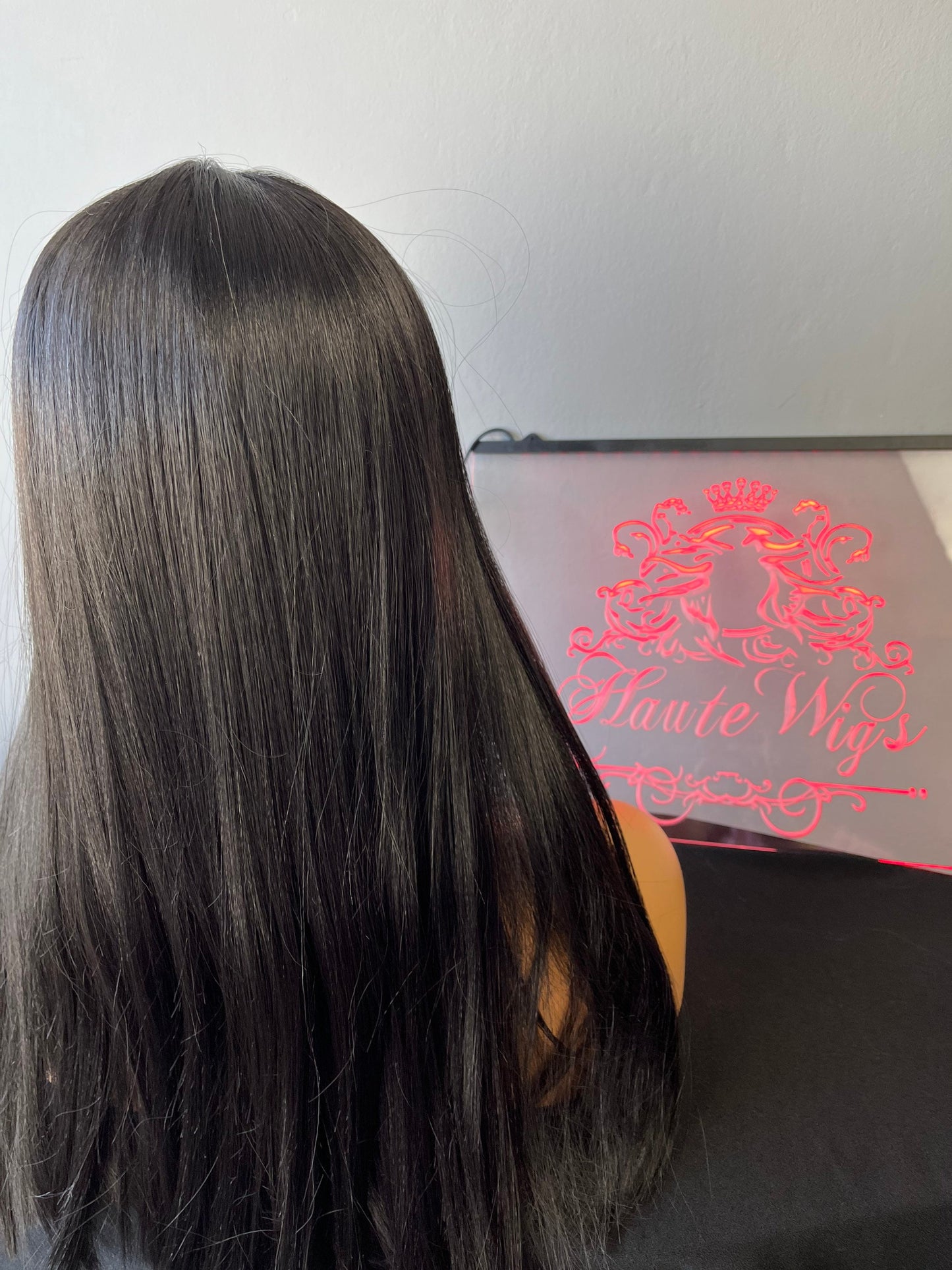 19 Inch Dark Black Wig Long Straight Medium Density Womens Wig Human Hair Blends Lace Front Wigs Realistic Beautiful Baby Hairs
