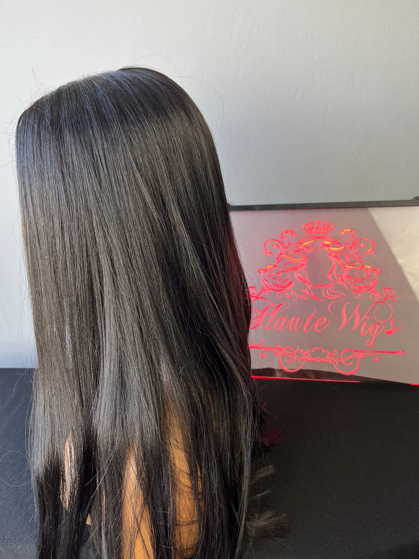 19 Inch Dark Black Wig Long Straight Medium Density Womens Wig Human Hair Blends Lace Front Wigs Realistic Beautiful Baby Hairs