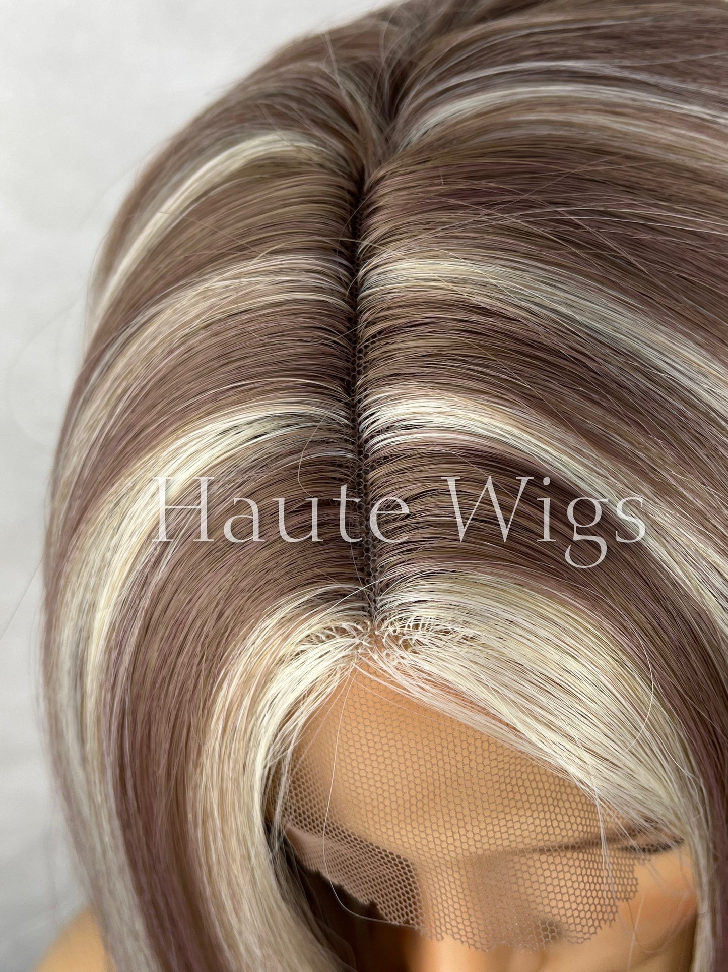 30 Inch Long Brunette Brown Wig W. Blonde White Highlights Balayage Womens Hair Closure Lace Front Straight Blonde Streaks Low Lights