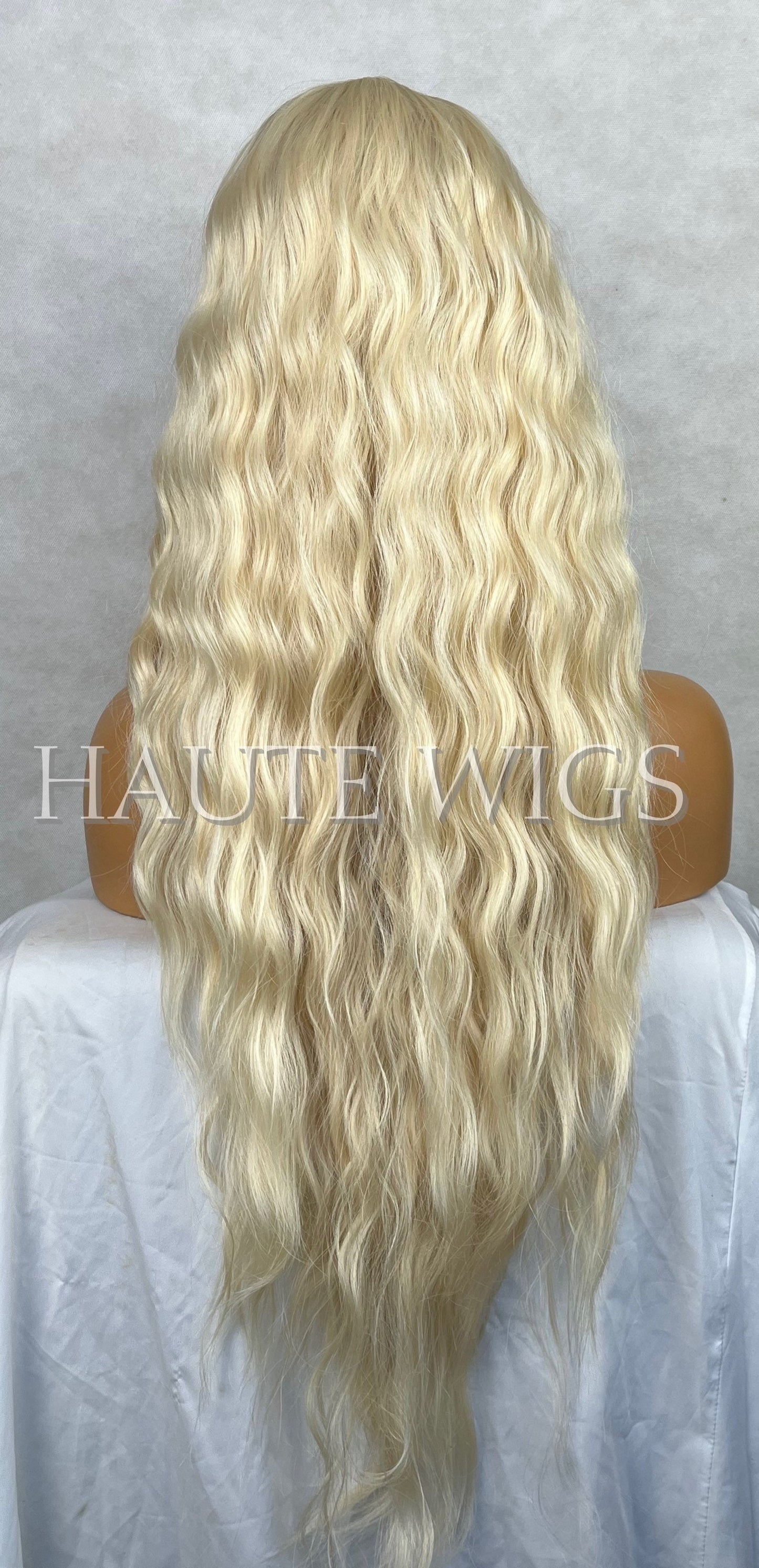 Wavy Ash Light Blonde 613 Wig T Part Lace Front Ice Platinum Peroxide Blonde Human Hair Synthetic Blends Gift For Her Realistic wigs