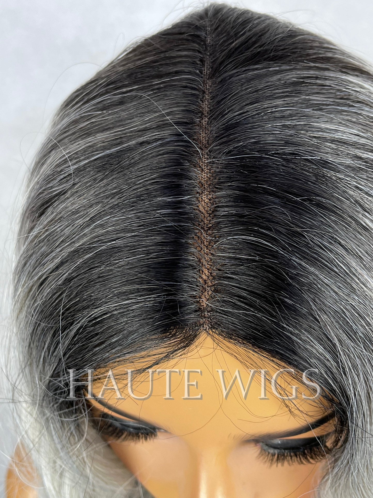 WAVY 38 Inches Long Luxury No Lace Front Human Hair Blends Wig Womens center Parting Wigs Platinum Silver Blonde Ombre Hair Gift For Her