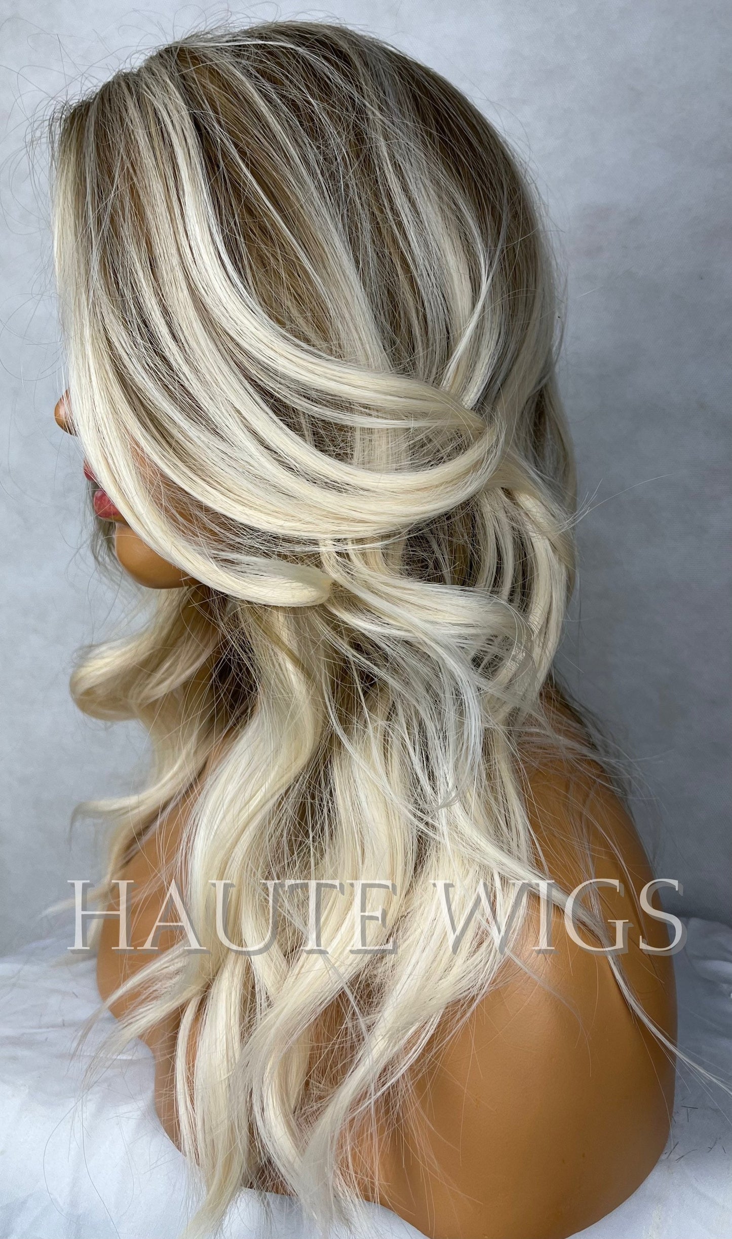 Ash Blonde Brown Balayage Highlights streaks 16 Inch Bob Wig Wavy Side Parting NO Lace Front Womens Wig Eye Catching Short