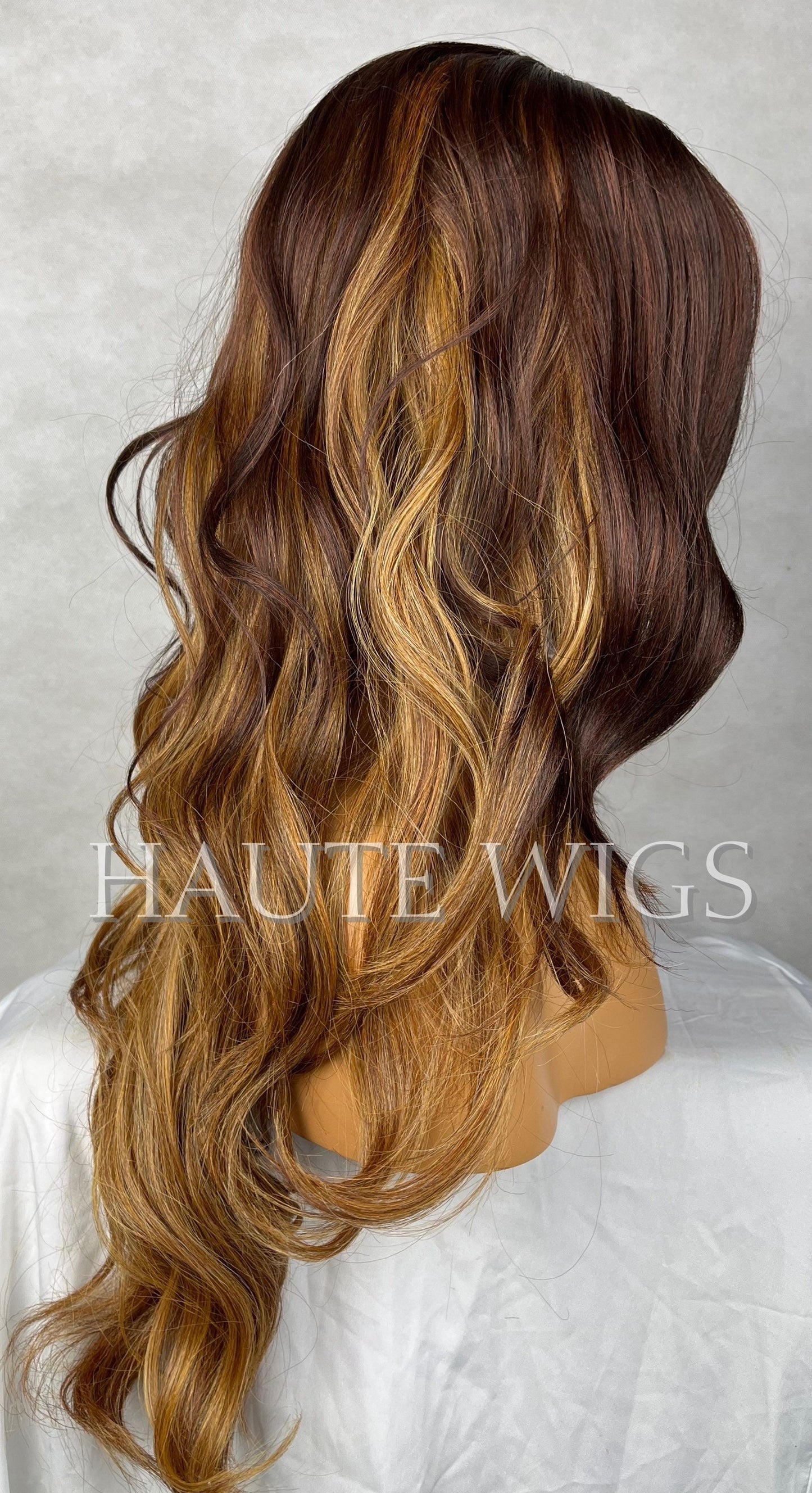 24 Inch Long Wig 3 tones dark Roots Dark Brown Ombre Blonde Highlights Streaks Balayage Straight No Lace Front Wavy Human Hair Blends Wigs