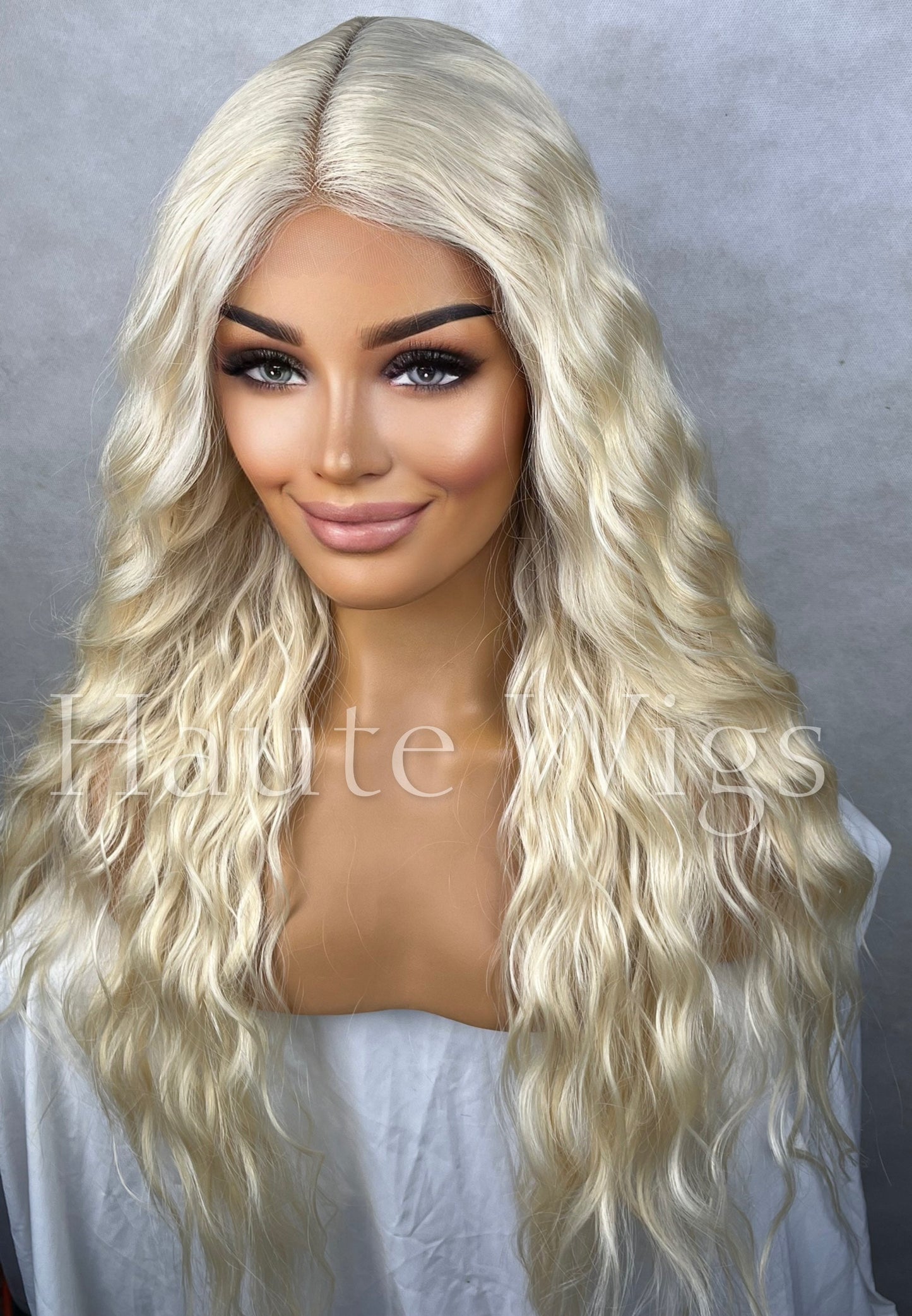 Wavy Ash Light Blonde 613 Wig T Part Lace Front Ice Platinum Peroxide Blonde Human Hair Synthetic Blends Gift For Her Realistic wigs