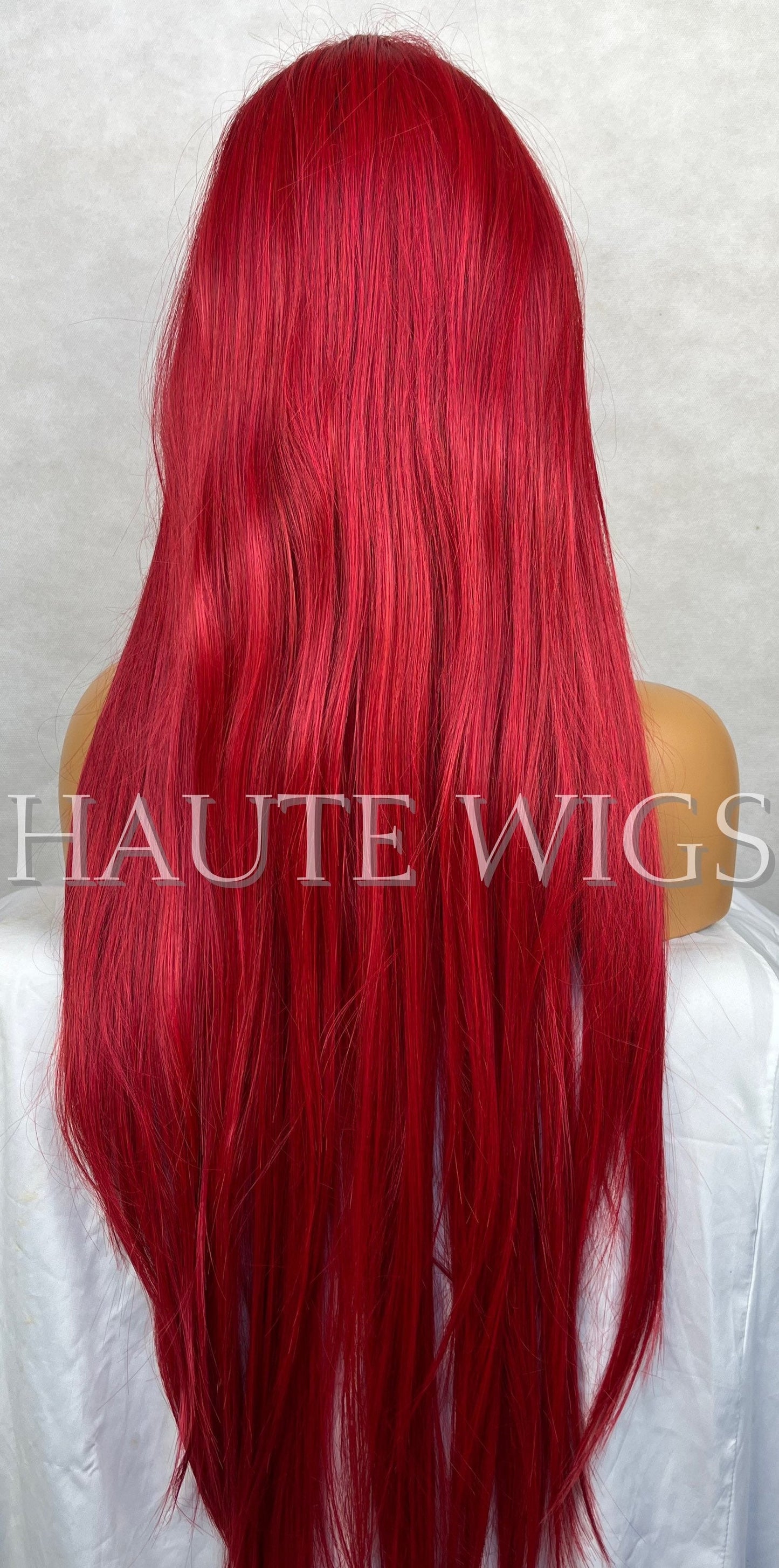 Erotic Red Wig Synthetic Human Hair Blends Womens Wigs Ladies Straight With Bangs Fringe Low Density Realistic Hair