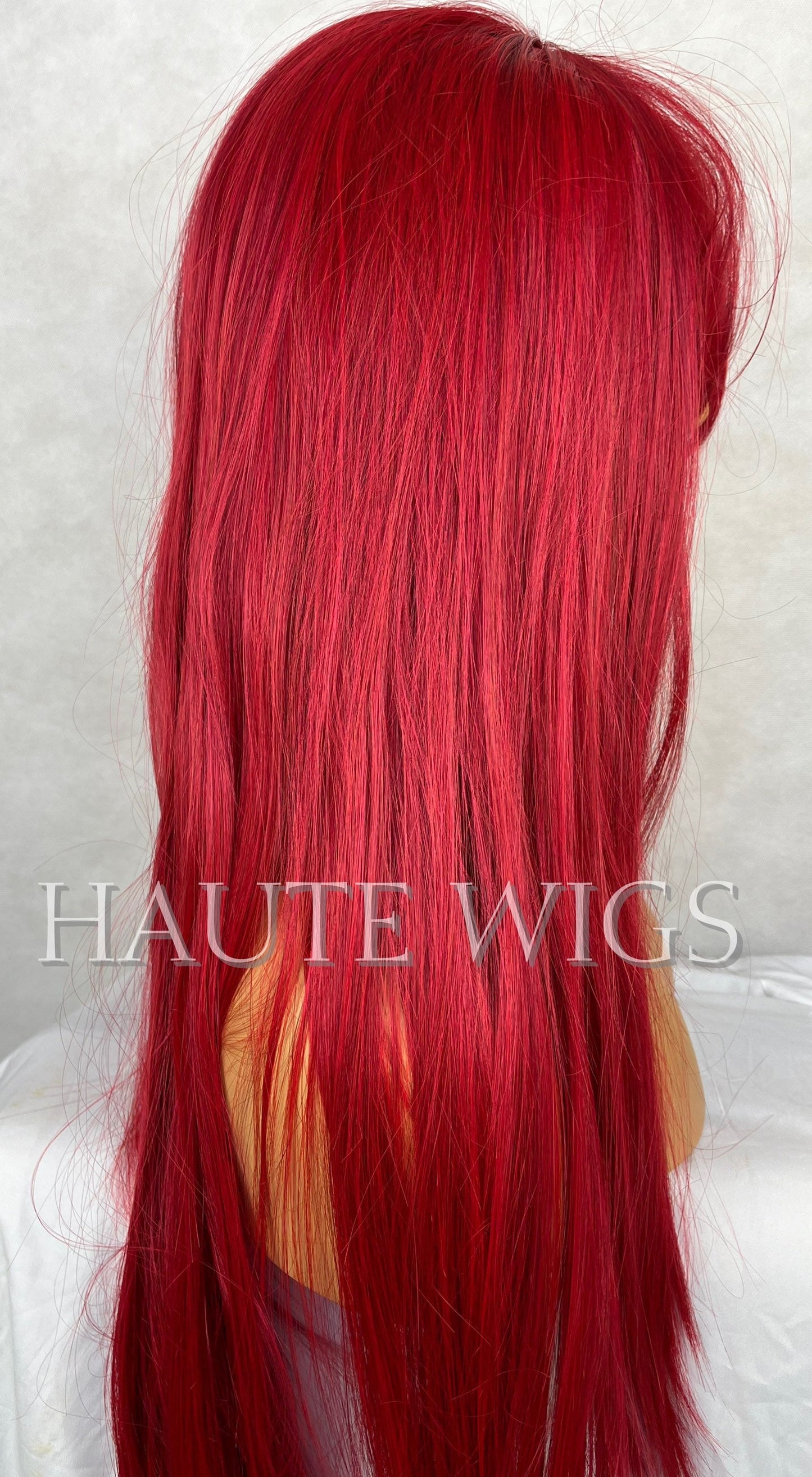 Erotic Red Wig Synthetic Human Hair Blends Womens Wigs Ladies Straight With Bangs Fringe Low Density Realistic Hair