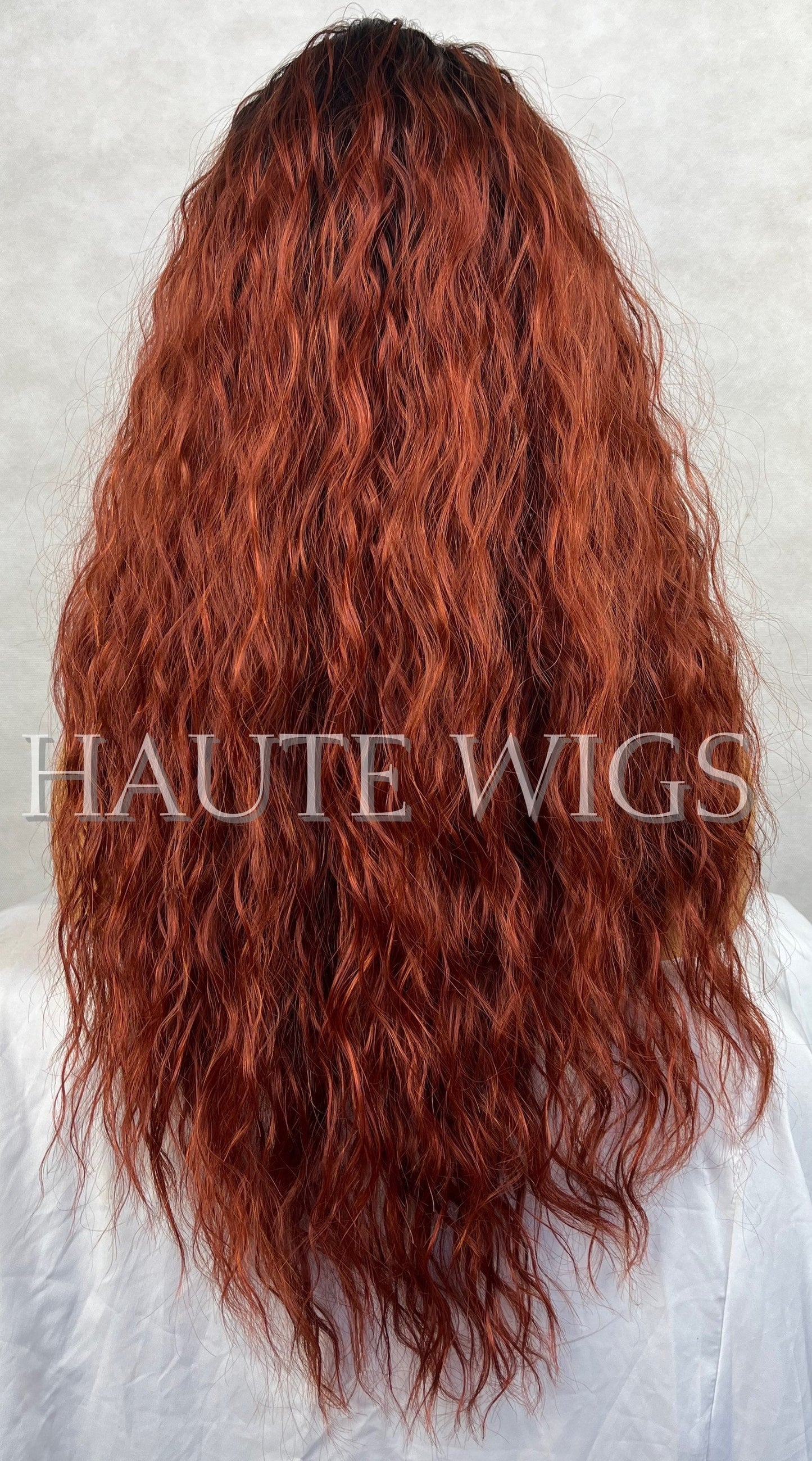 Dainty ombré Auburn Ginger Copper Wig 19 Inch Womens Everyday Wig Human Hair Blends Fringe Bangs Wavy Curly Wavy Orange dark roots