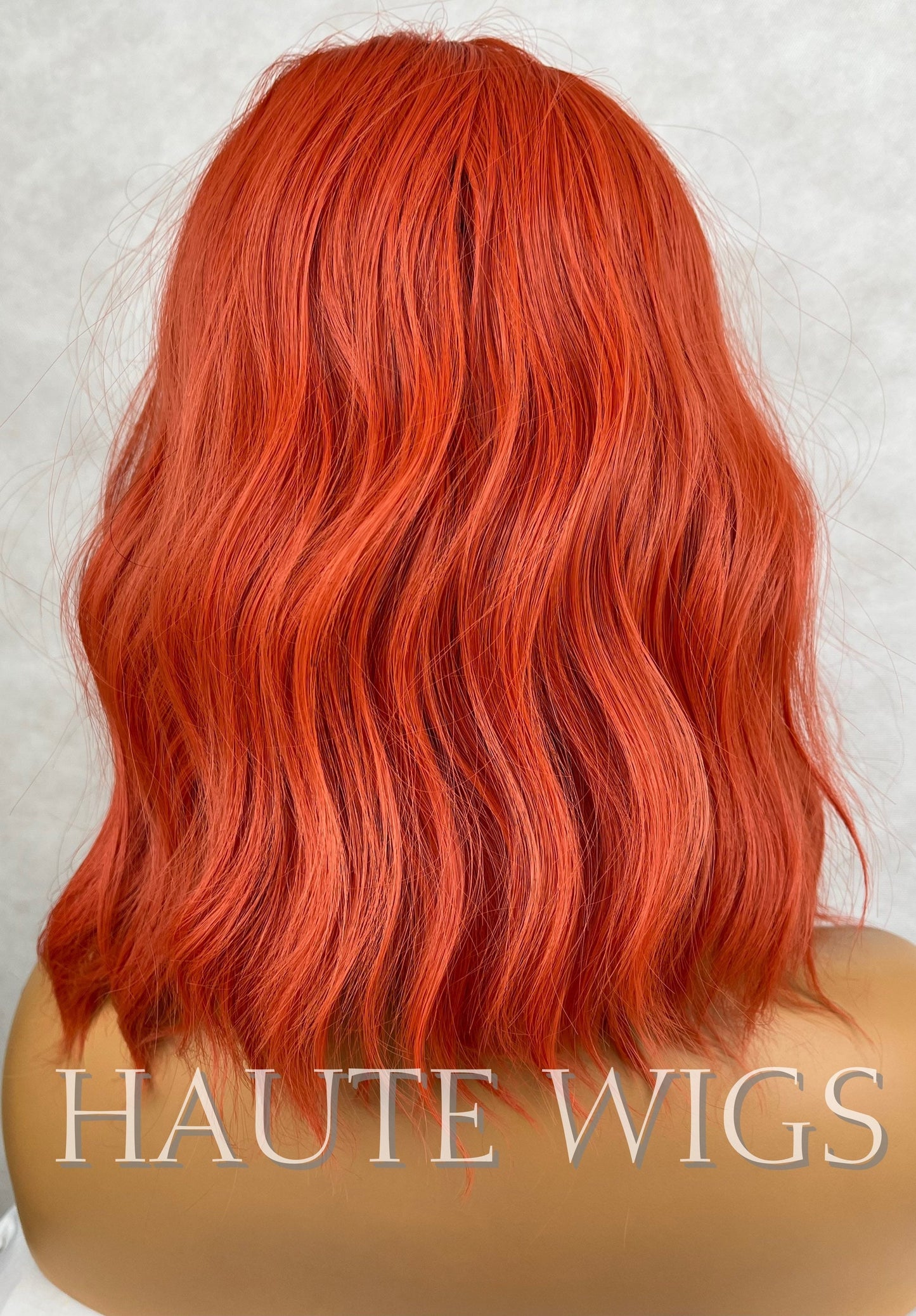 Orange Rust Ginger 14 Inch Bright Wig RARE Bangs Fringe Wig No Lace Front Long Wavy Curly Wigs Ladies Eye Catching