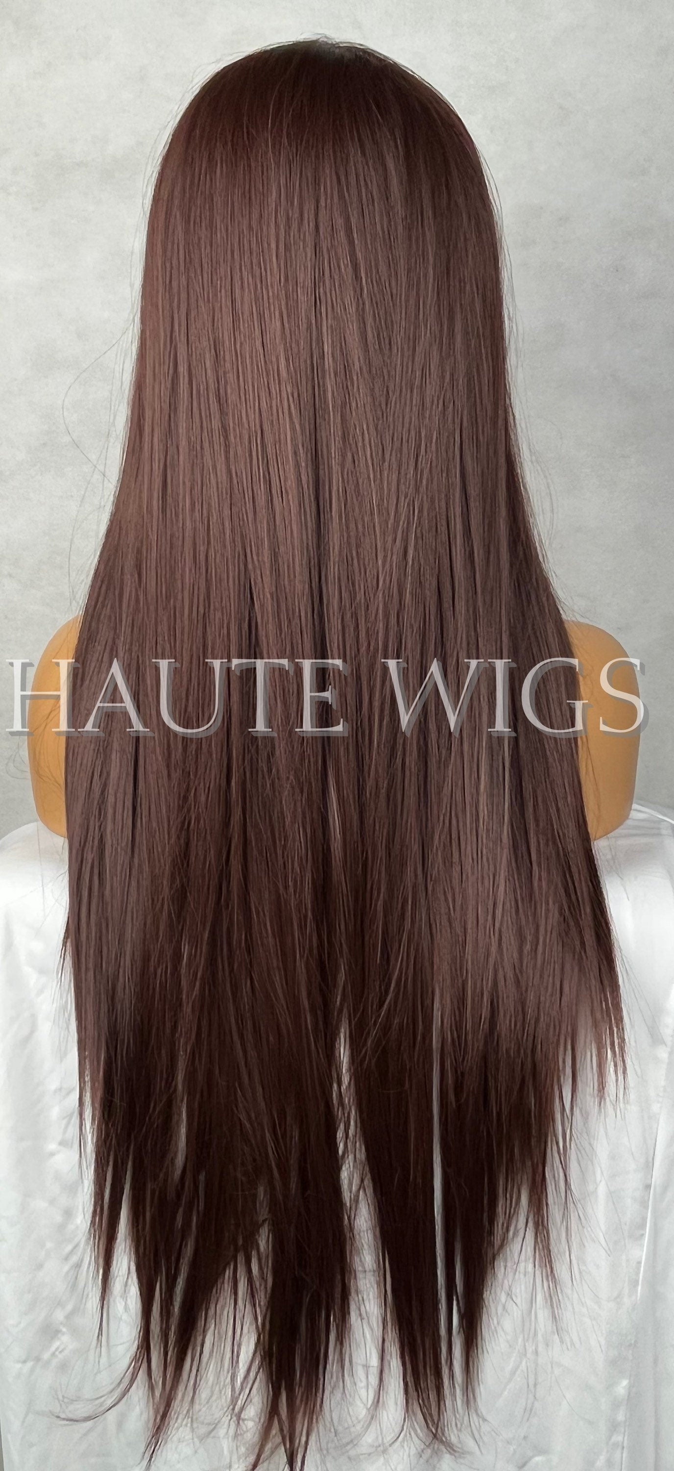 28 Inches Long Layered Red Toned Deep Chocolate Brown Brunette Wig Lace Front Hair Gift For Her Feels Like Human Hair