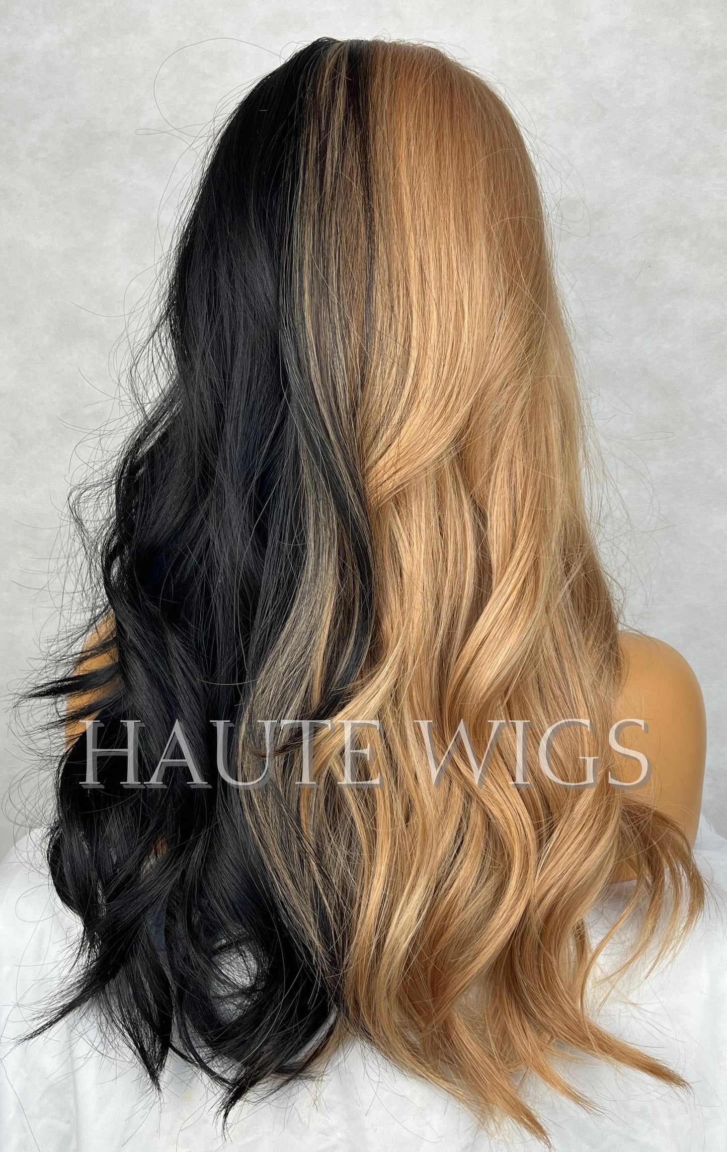 RockStaR 20 inch Half Black & Blonde Wig unisex Hair Fringe Bangs Wavy Eye Catching Gift Role Play or Everyday Haute wigs