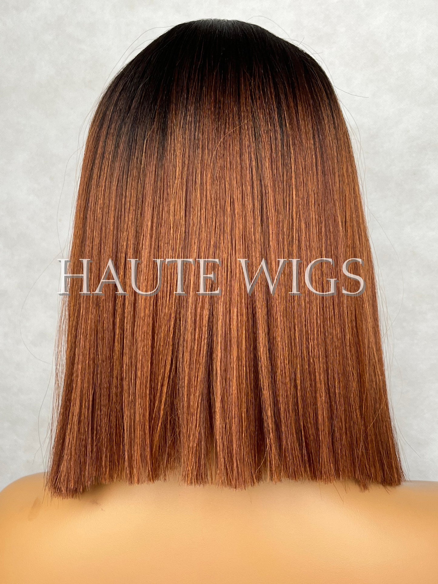 Auburn Golden Brown 14 Inch Bob Wig Ombre Ginger Straight Human Hair Center Parting NO Lace Front Womens Wig Eye Catching Short