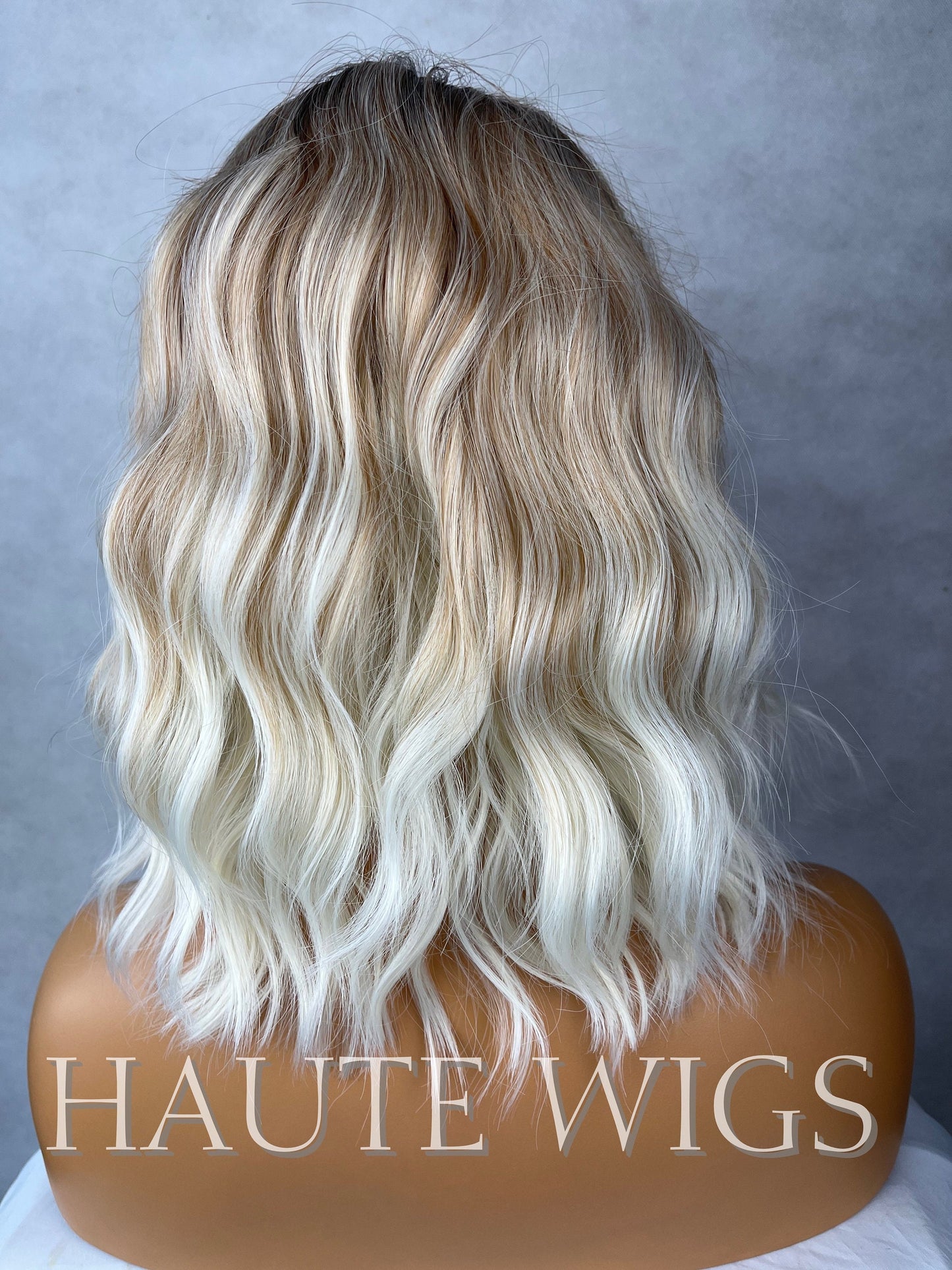Ash Blonde Brown Balayage Highlights streaks 14 Inch Bob Wig Wavy NO Lace Front Fringe Bangs Womens Wig Eye Catching Short
