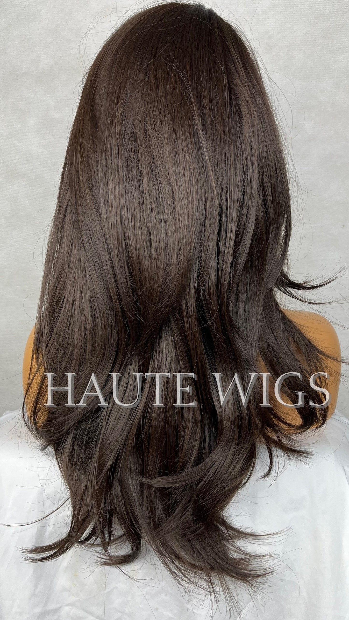 1996 - 90s Inspired Layered Hair Wig Dark warm Brown With Bangs / Fringe Straight No Lace Front Synthetic Wavy Hair Wigs Gift her
