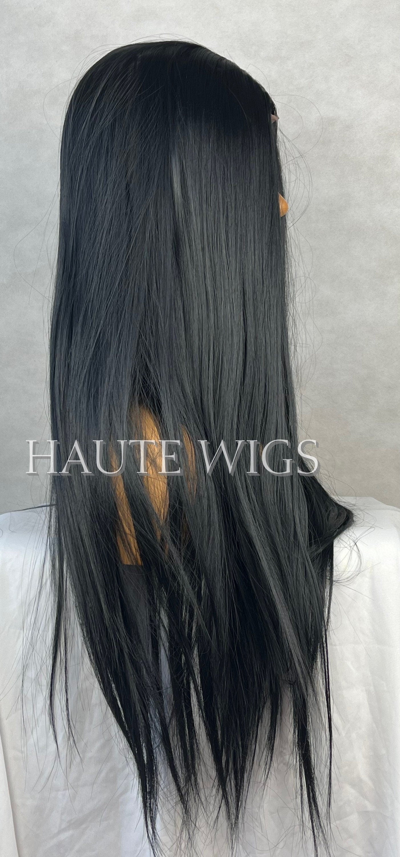 Kim K Inspired Long 26 Inches Lace Front Closure Synthetic Womens Wig Ladies JET BLACK silky Straight Wigs Haute Wigs Everyday Wear Gift