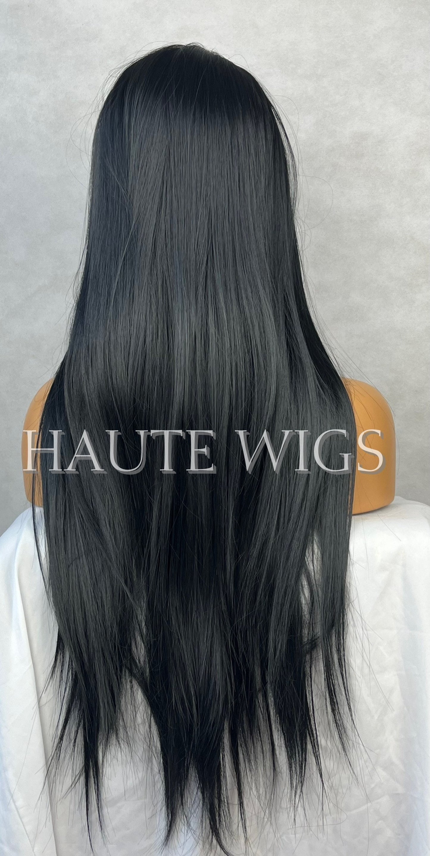 Kim K Inspired Long 26 Inches Lace Front Closure Synthetic Womens Wig Ladies JET BLACK silky Straight Wigs Haute Wigs Everyday Wear Gift