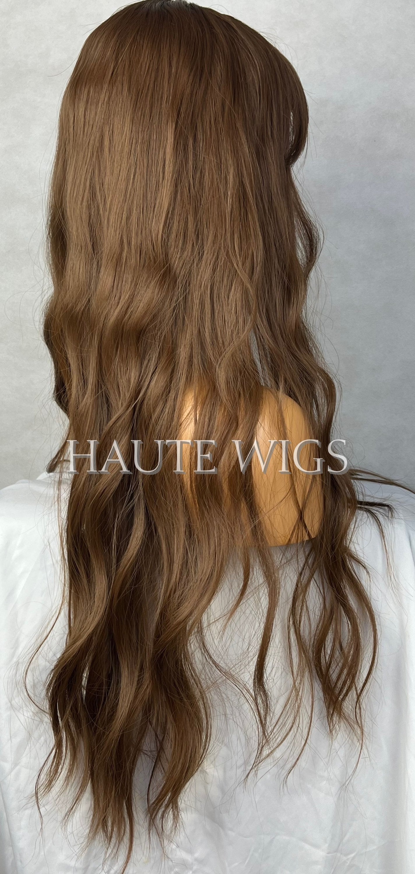 Swiss Brown Brunette Wig With Bangs / Fringe Long Deep Golden Brown Layered Silky Wavy Curly Ladies Womens Wigs No Lace Front Haute Gift