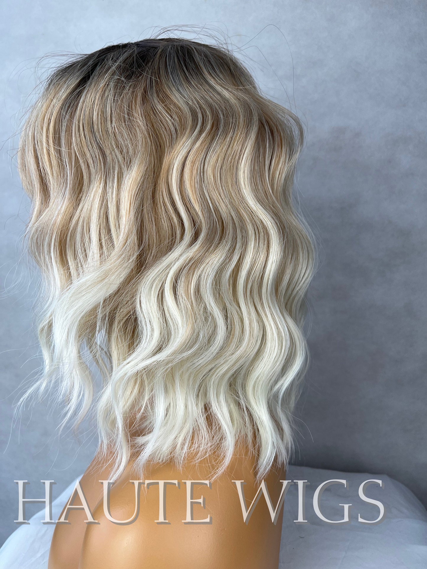 Ash Blonde Brown Balayage Highlights streaks 14 Inch Bob Wig Wavy NO Lace Front Fringe Bangs Womens Wig Eye Catching Short