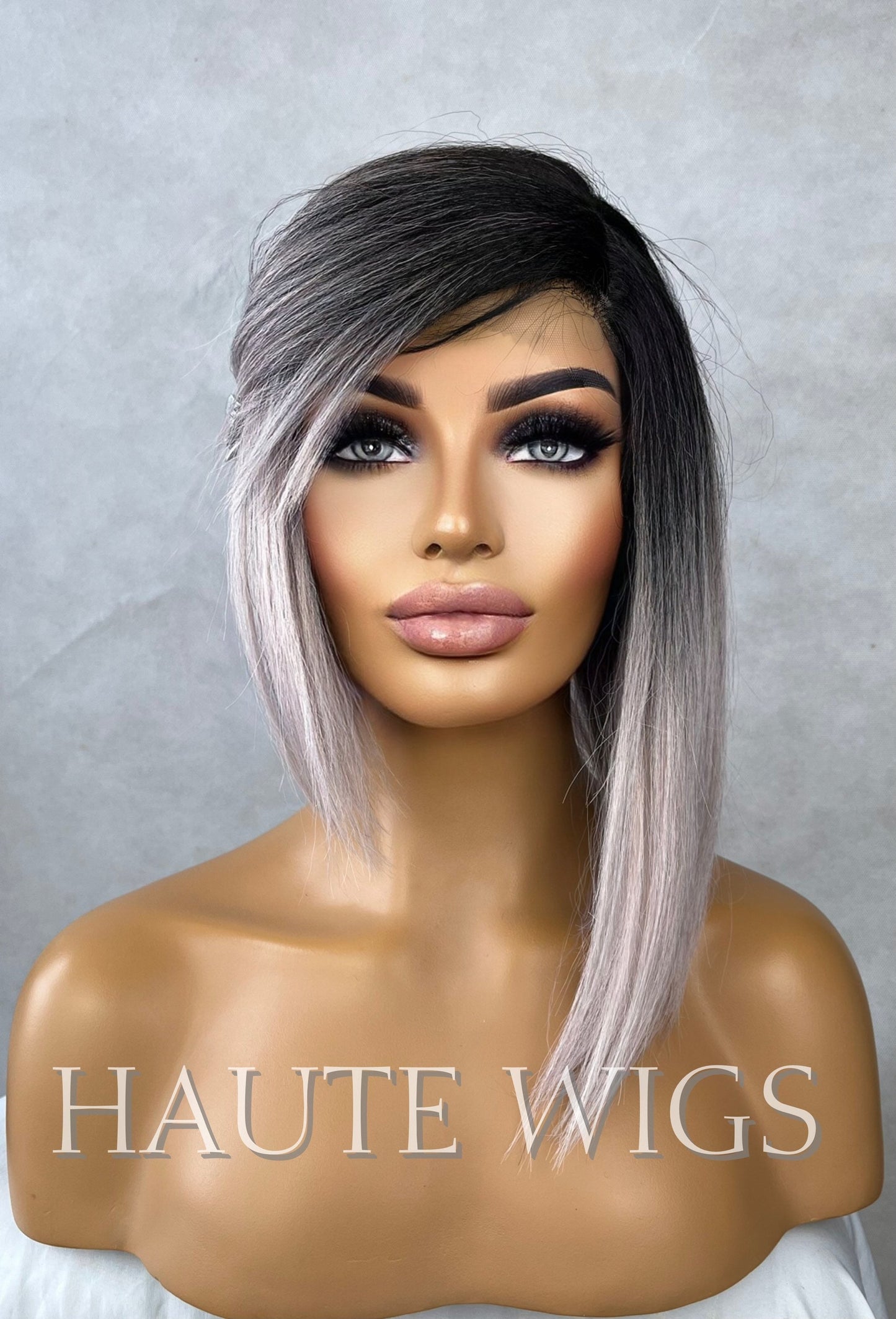 Pink Metal White Silver Ombre Short Bob XXX 12 Inches Lace Front Human Hair Womens Wig Ladies Sexy Luxury Baby Hairs Center Parting Straight