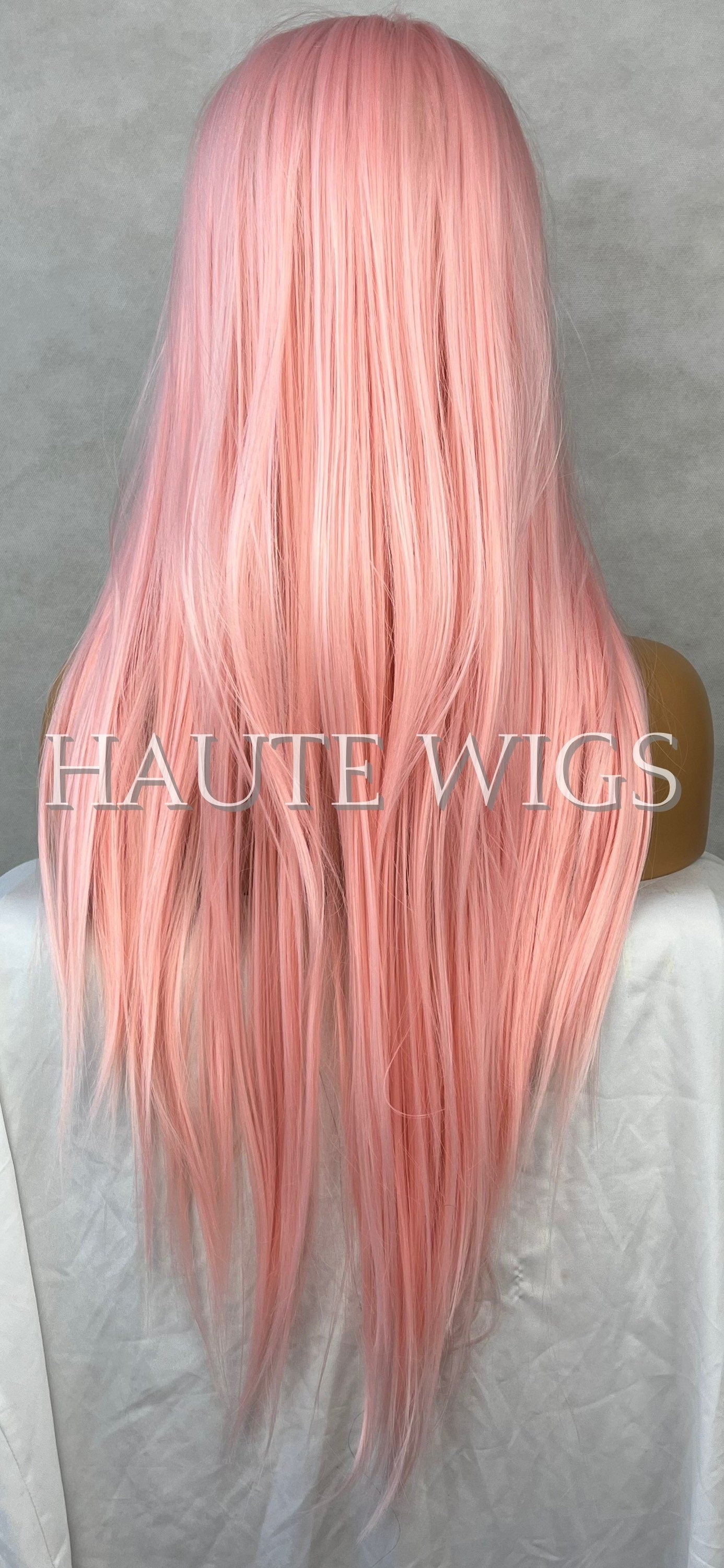 28 Inches Lace Front Baby Powder Pink Womens Wig Ladies Cotton Candy Light Pink Baby Hairs Center Parting Straight Wigs