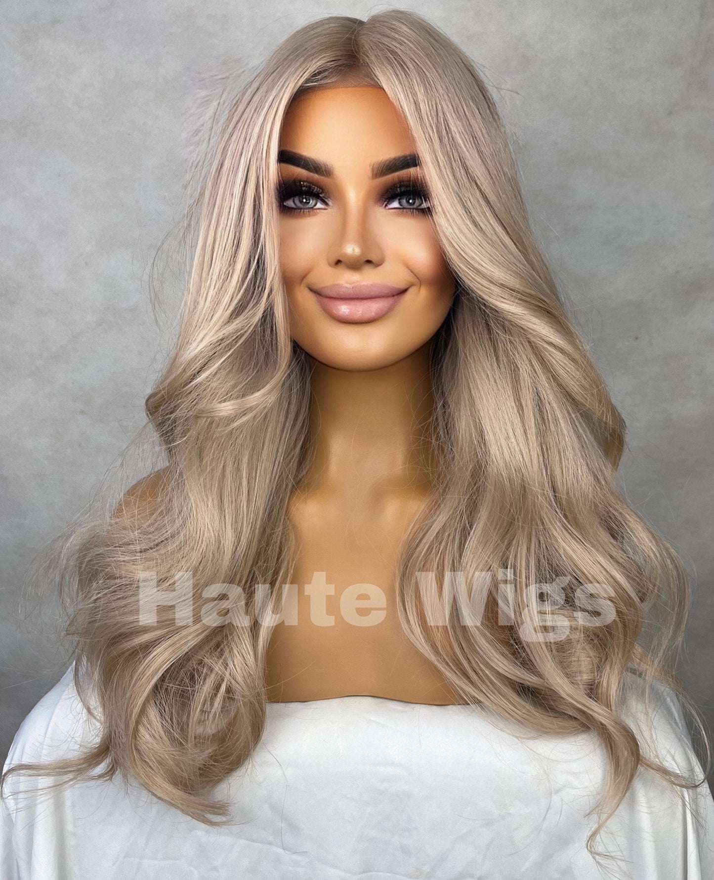 20 inch Wavy Natural Light COOL Tone Ash Blonde Wig No ombré Womens Long Wig Lace Front Realistic Human Hair Blends Straight Ladies Wig Gift