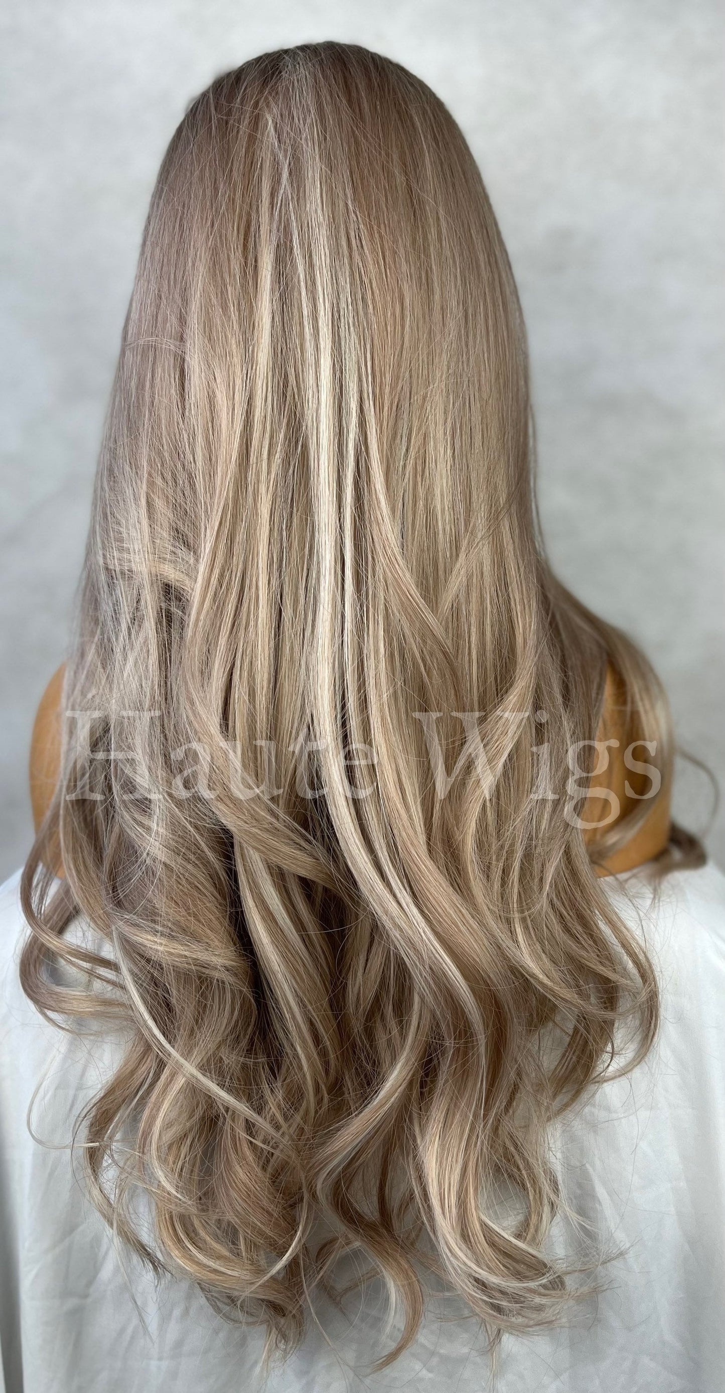 Beverly Hills Ash Brown Blonde Highlights White Balayage streaks 26 Inch Long womens Wig Straight Center Parting NO Lace Front Gift for her